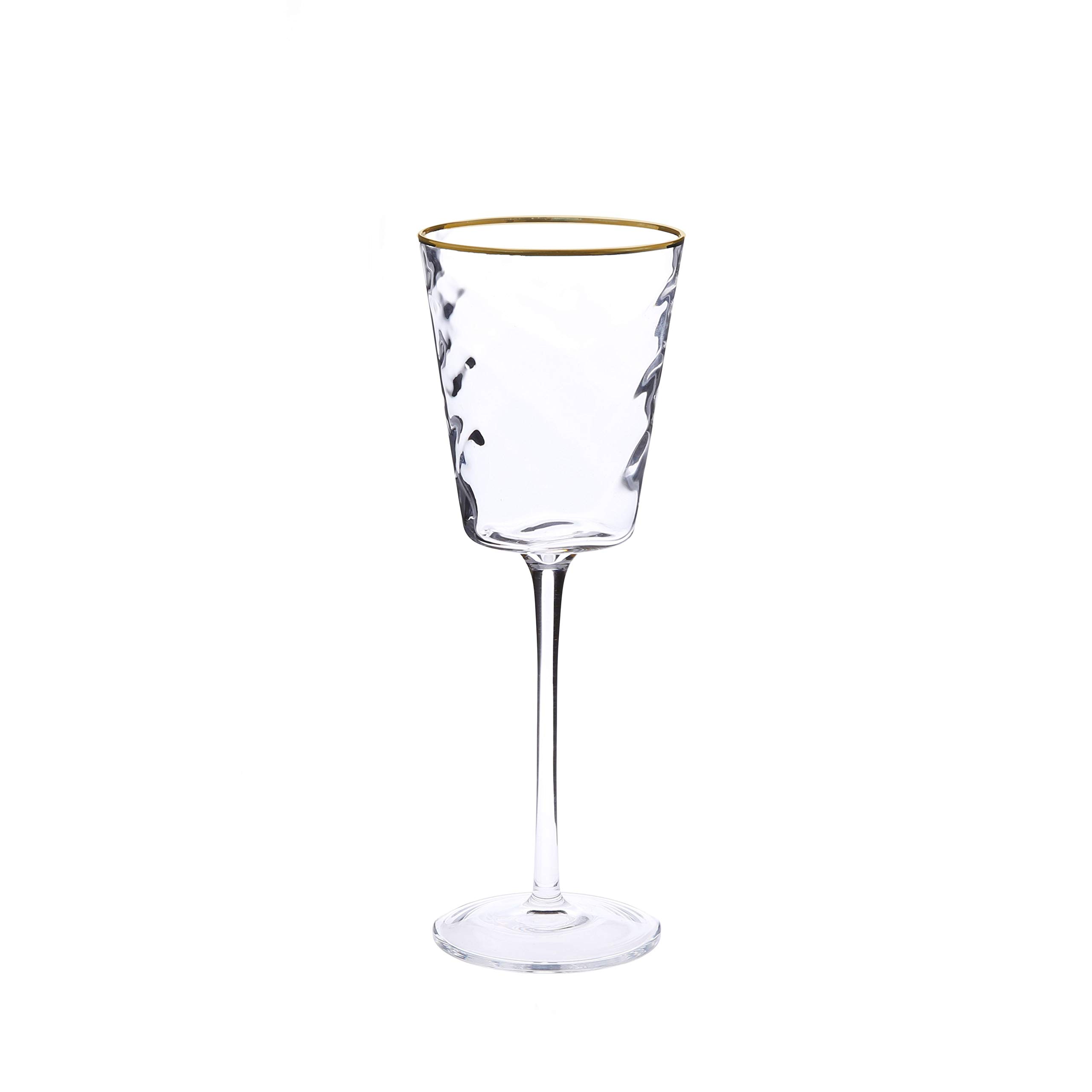 Classic Touch Decor Set of 6 Pebble Glass Water Glasses with Gold Rim