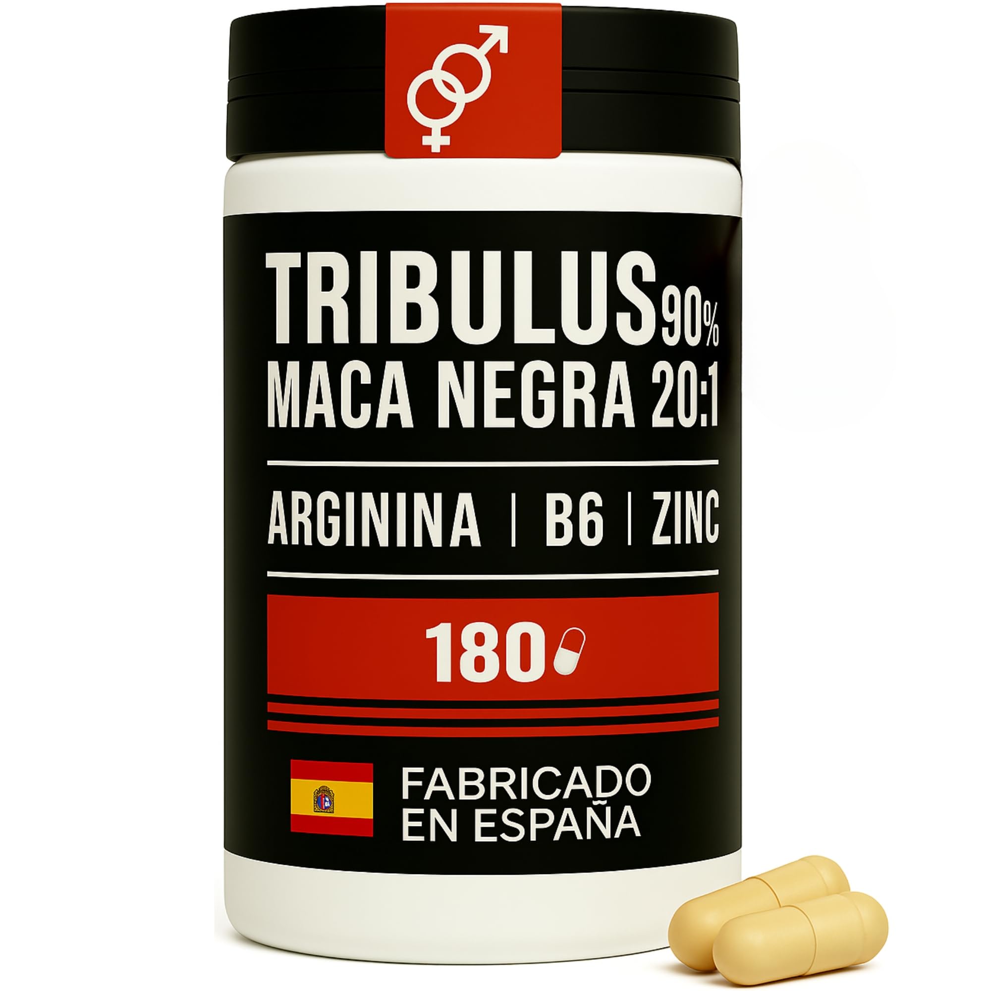 EUROPEA tribulus terrestris 180 Cáp - 90% tribulus maca testosterona - Con maca pura 20:1 Arginina B6 Zinc - Mejora la fuerza y resitencia - FABRICADO EN ESPAÑA