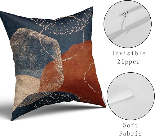 Miniatura 4 de Juego de 2 fundas de almohada bohemias de 18 x 18 pulgadas, color azul marino y naranja quemado, para exteriores, estilo bohemio, de mediados de