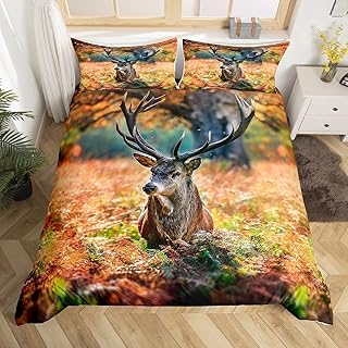 Homemissing Mignon Cerf Parure de Lit 140x200cm Enfants Cerf Chasse Sets de Housse de Couette Antlers Housse de Couette Respirable Ouest Ferme Vert Décor Parure Housse de Couette