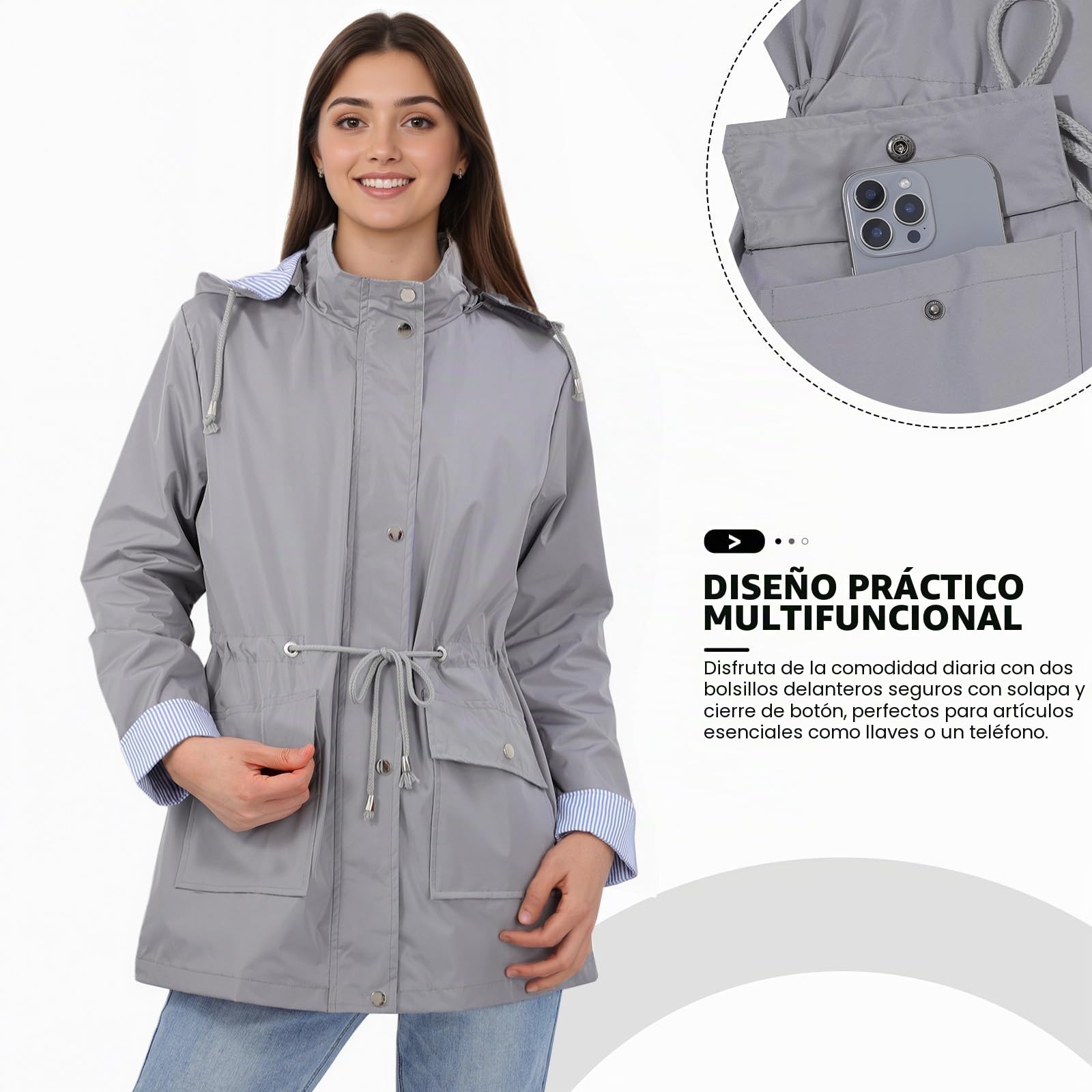 Chaqueta Impermeable para Mujer con Capucha y lluvia Larga con Capucha Gabardina Ligera a Prueba de Viento Chaqueta de lluvia para Mujer para Adultos