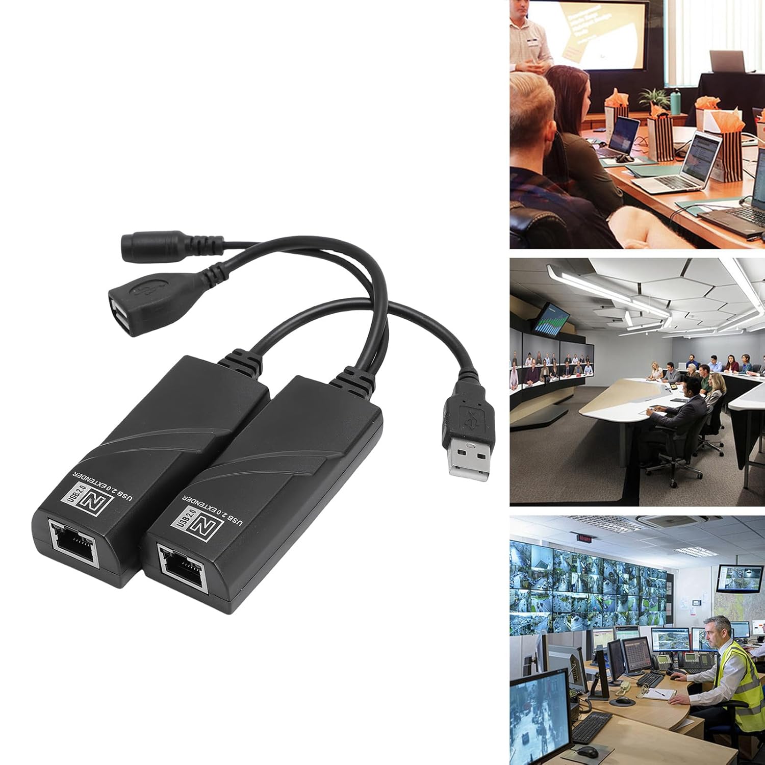 Zopsc USB Extender Over Ethernet 100m, USB 2.0 to Network Extender Adapter Kit, for CAT5 CAT5E CAT6 Cable for Printer, Camera, Hard Drive. (US Plug)