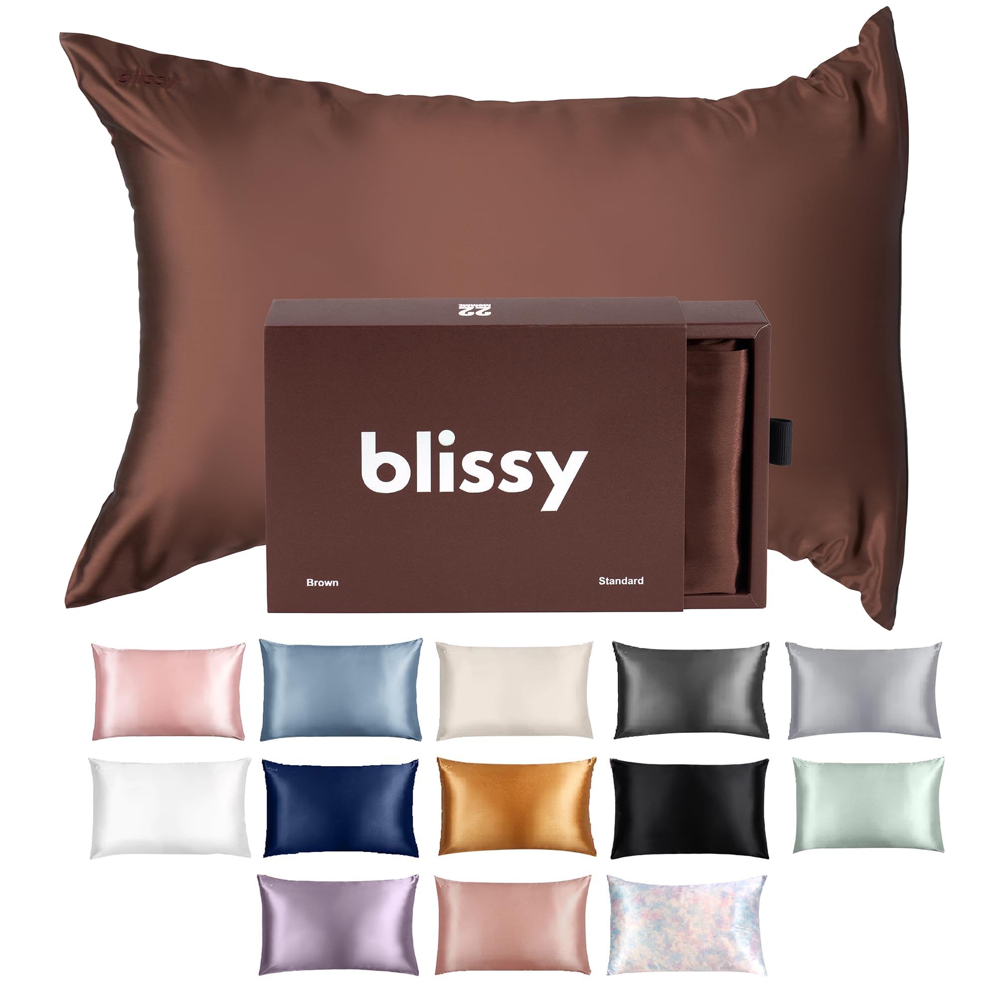Blissy Silk Pillowcase - 100% Pure Mulberry Silk - 22 Momme 6A High-Grade Fibers - Silk Pillow Cover for Hair & Skin - Regular, Queen & King (Chocolate, Queen)