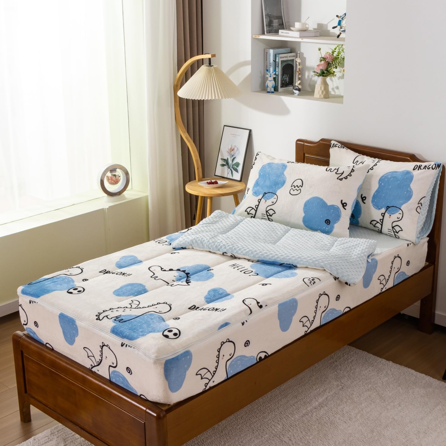 Meeting Story Zipper Bedding for Kids,Zipper Comforter Set for Boys,Twin Kid Bedding Set Dinosaur Comforter Clouds Bedding Set,All in one Zipper Bedding（Blue,Twin） - Image 9