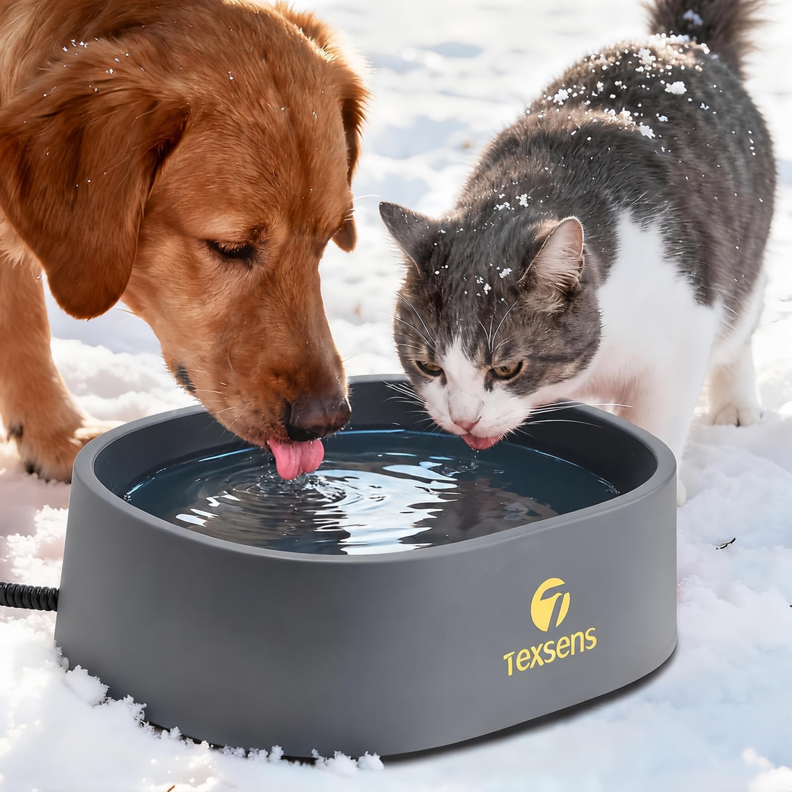 Beheizter Wassernapf für Hunde, 3,5 L, Isolierte Außennapf Bissfester Leine | Verhindert das Einfrieren des Wassers im Winter, Geeignet für Mehrere Haustiere, Hunde, Katzen, Hühner, Kaninchen und Vögel