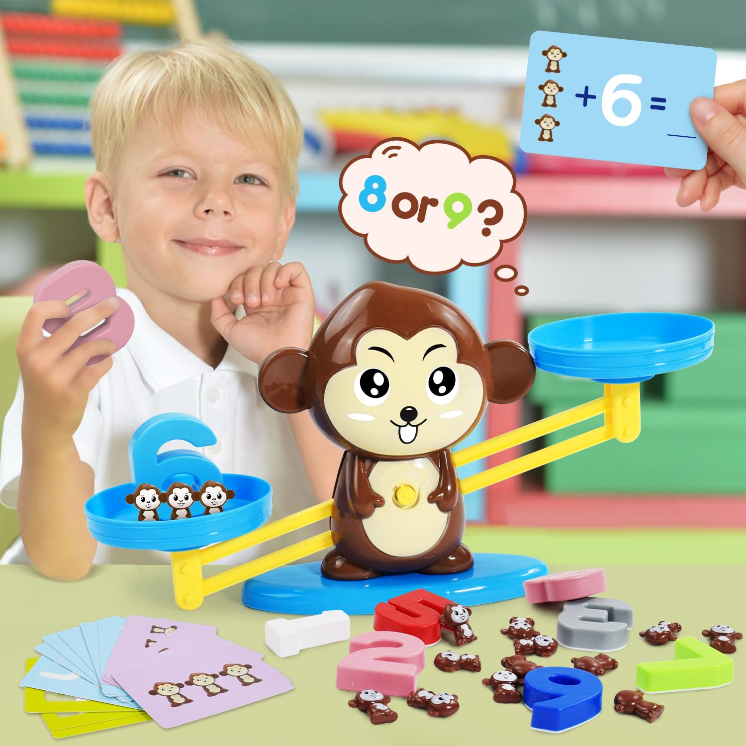 BAKAM Zabawka w skali balansowej małpy, gry w liczenie liczb, gry matematyczne Montessori dla dzieci w wieku 5-7 lat, zajęcia edukacyjne w przedszkolu, zabawki edukacyjne STEM dla dzieci w wieku 3 lat
