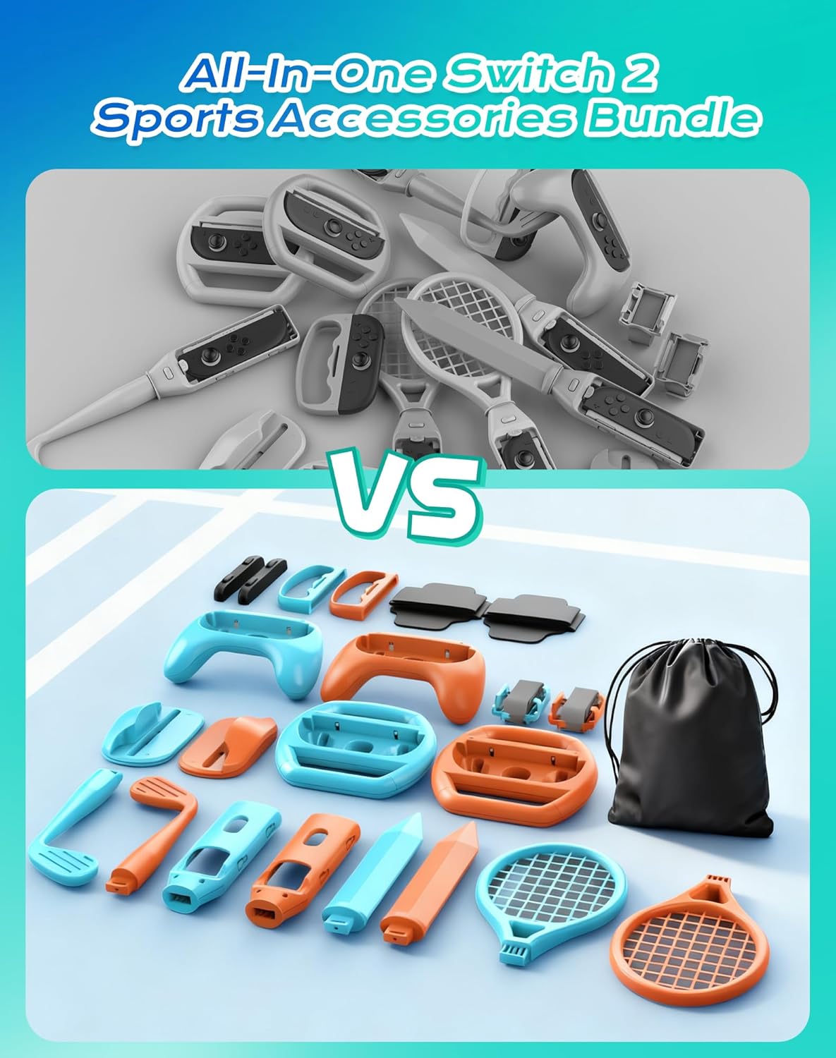 Uxilep Switch Sports Games Accessories Bundle for Nintendo Switch 2 (2025),25 in 1 Family Party Pack for Switch 2 Accessories Kit with Tennis Rackets,Golf Clubs,Chambara Swords,Leg Straps & Switch 2 Mouse - Image 2