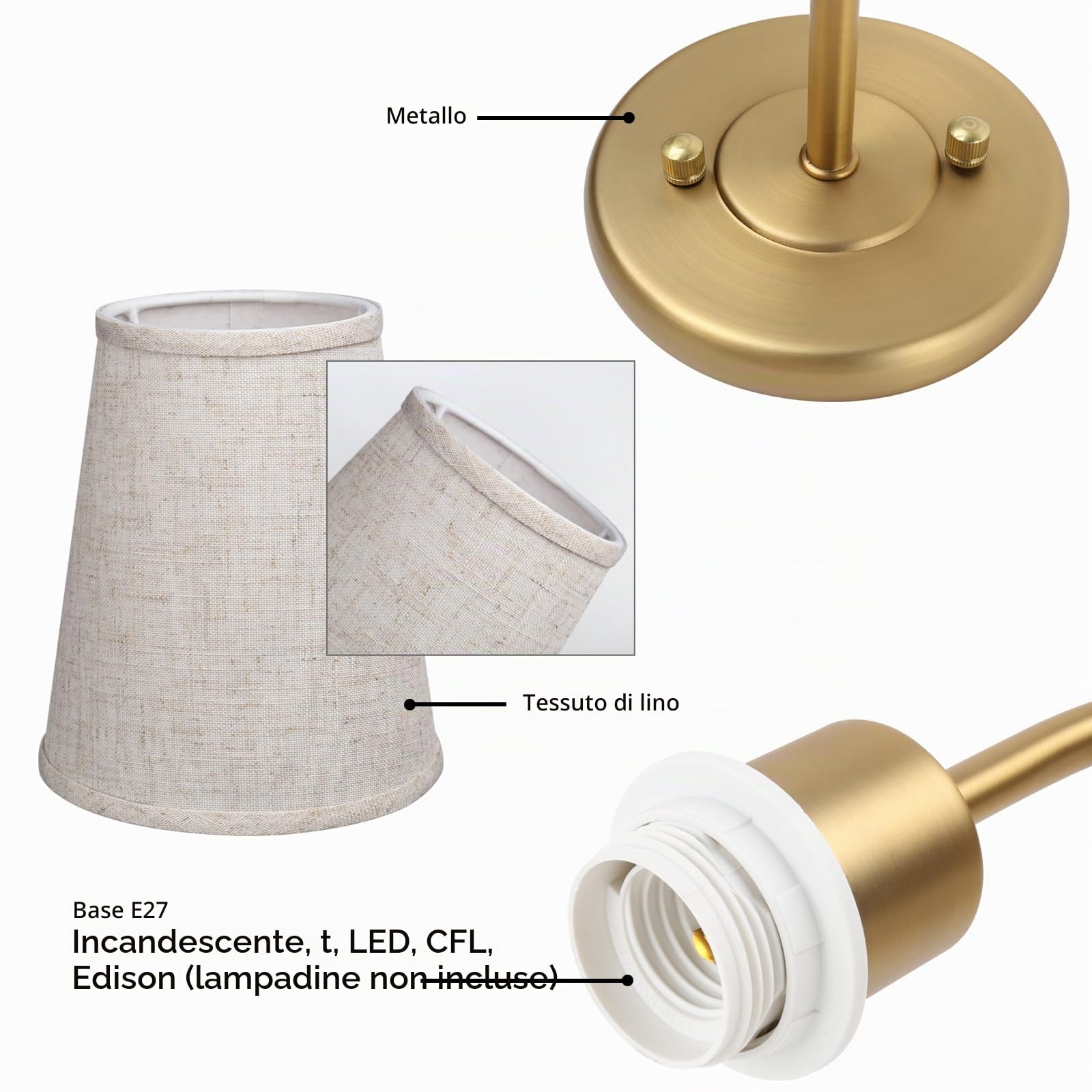 Applique a 2 luci con paralumi in tessuto di lino a imbuto, lampade da parete a doppia luce per camera da letto Soggiorno Vanità Bagno Corridoio Scalinata