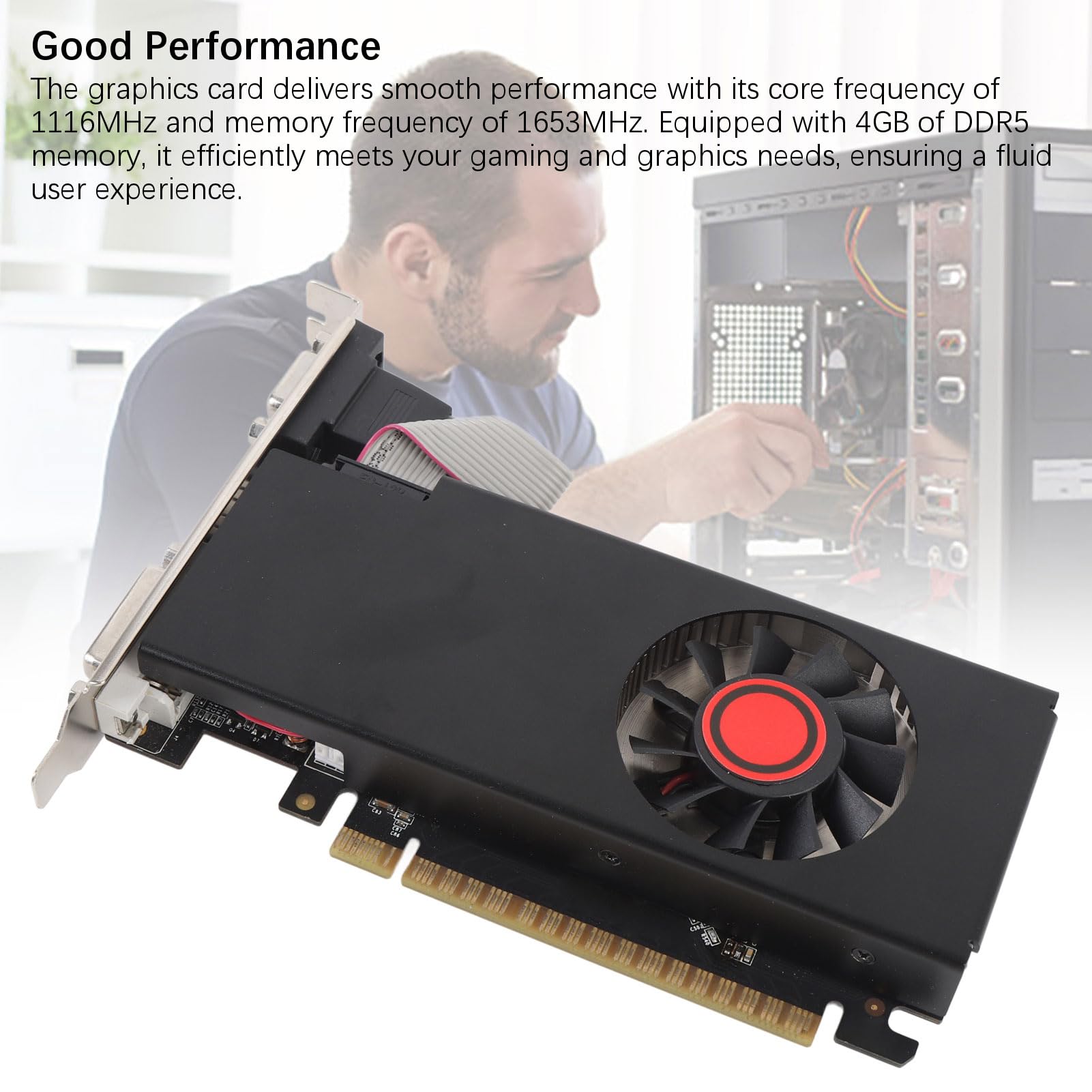 Karta Graficzna, 4 GB DDR5 128 -bitowa Karta Graficzna, Interfejs PCI Express 2.0 16X, HDMI, DVI, VGA, Pojedynczy Wentylator, Komputerowa Karta Graficzna do Pracy
