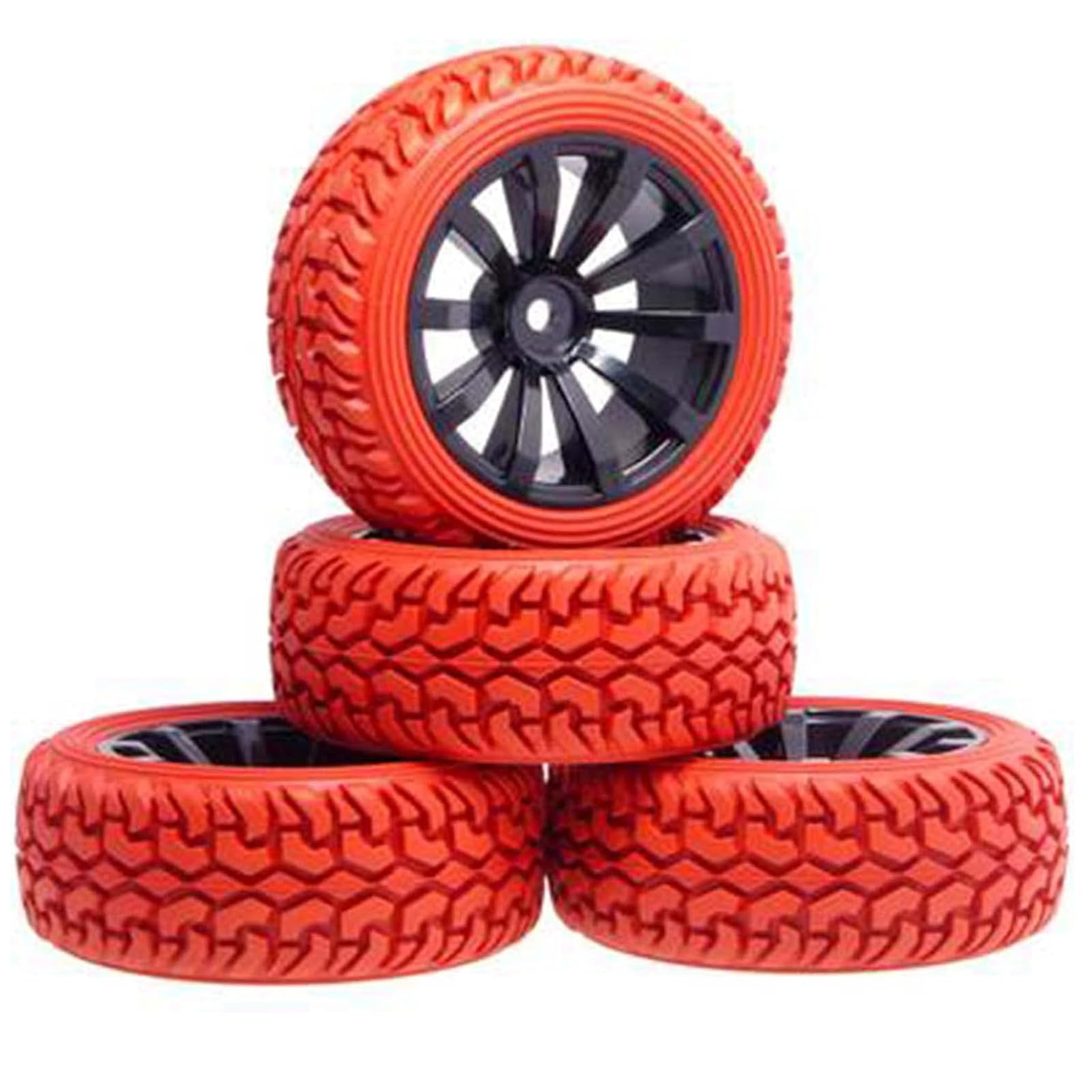 Juego De 4 Neumáticos Y Ruedas De 75 Mm Para Coches RC 1/10 Y 1/16 – Goma Y Plástico – Hexagonal 12 Mm – Compatible Con HSP, HPI, Tamiya, Kyosho – Fáciles De Montar