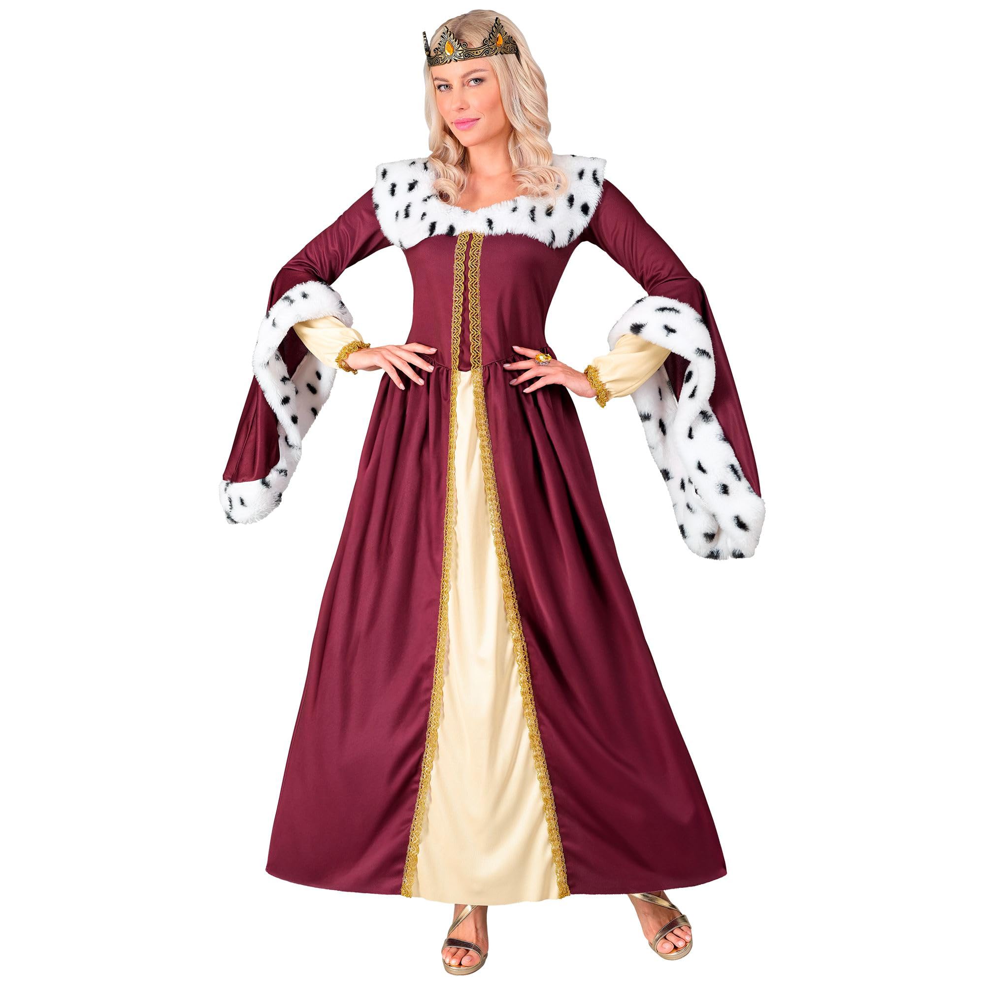 W WIDMANN MILANO Party Fashion - Queen Costume Set for Women, 2-Piece with Dress and Crown for Carnival and Theatre