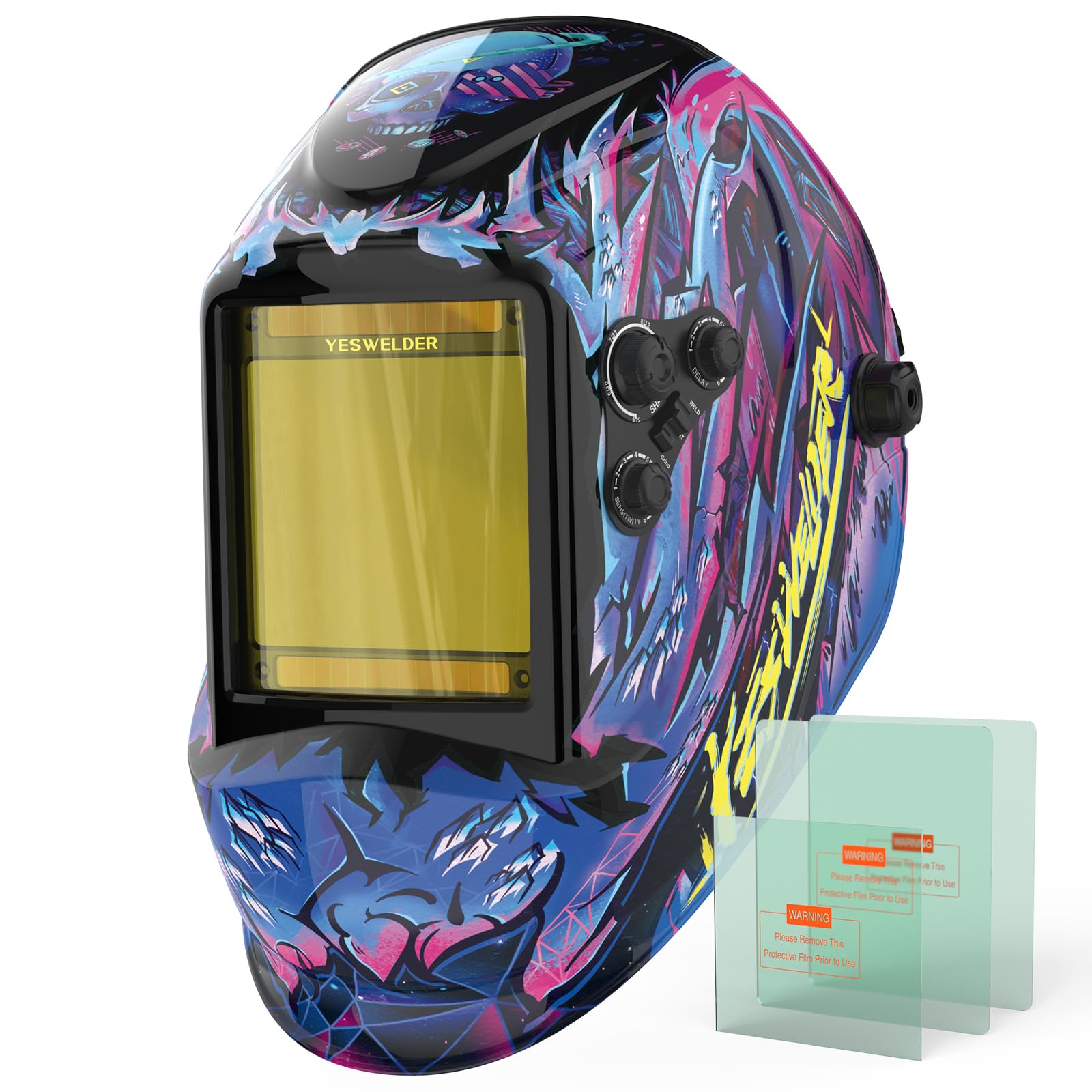 Large View Auto Darkening Welding Helmet, Blue Light Blocking, 1/1/1/1 True Color Solar Powered Welder Hood Mask with 4 Arc Sensors, Wide Shade 3/5-9/9-13 for TIG MIG ARC CUT and GRIND