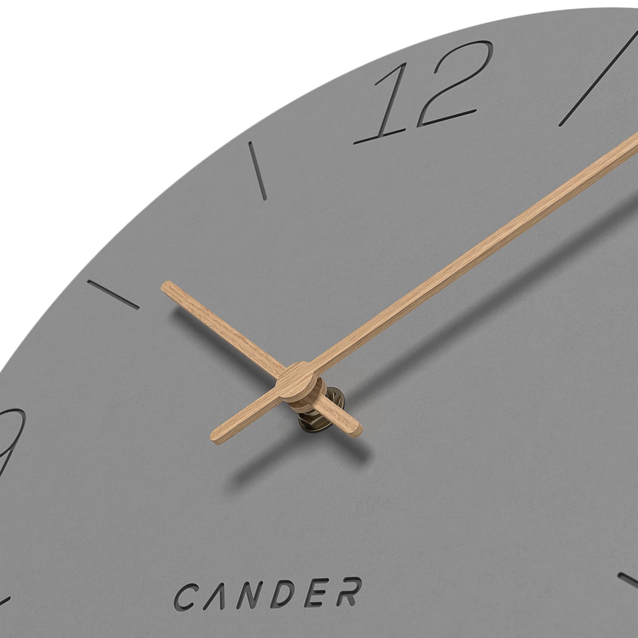 Cander Berlin MNU 2650 H XXL Wanduhr lautlos 50 cm ohne Tickgeräusche analog Wohnzimmer modern Vintage grau Holzzeiger groß