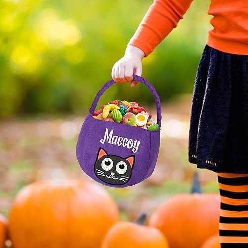 Miniatura 5 de Cesta de Halloween con nombre personalizado para niños, bolsa de dulces personalizada para niños y niñas, para el primer Halloween, araña