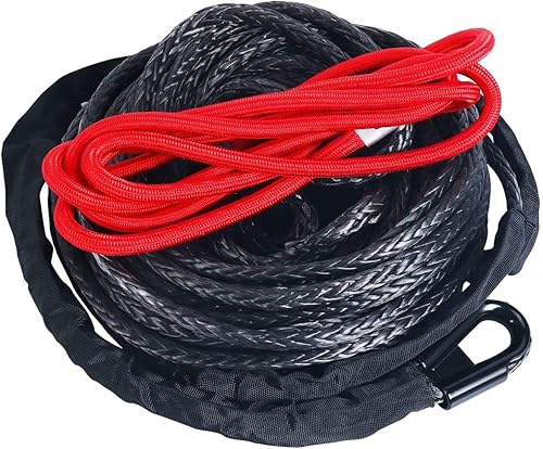 Miniatura 2 de Cuerda de cabrestante sintética de 38 pulgadas x 95 pies, 25000 libras 0.374 in x 95.1 ft con funda para cabrestantes ATV, UTV, SUV, camión (negro)