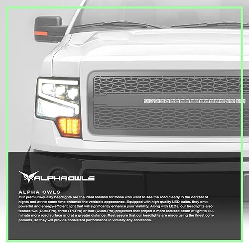 Miniatura 7 de Alpha Owls 7162952 Tri-Pro Series - Faros delanteros con proyector LED completo con barra de luz LED blanca y señal secuencial, ámbar negro para