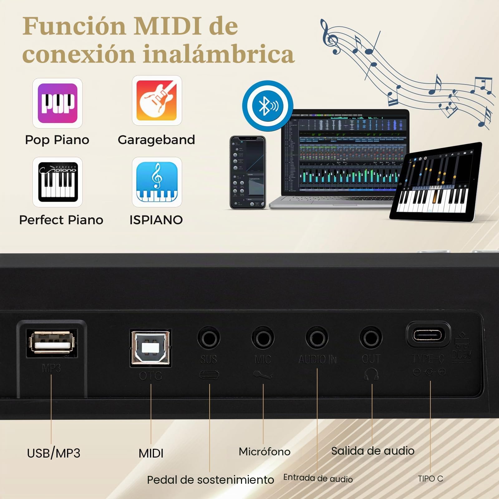 KOMFOTTEU Piano Digital 88 Teclas, Teclado Electrónico Plegable con 1000 Ritmos & 150 Canciones de Demostración, Teclado de Piano Doble con Micrófono, Atril, Altavoces