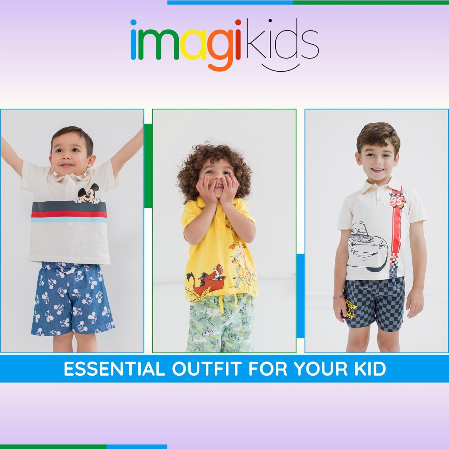 Disney Lion King Mickey Mouse Cars Polo Shirt and Shorts Outfit Set Toddler to Big Kid - Image 2