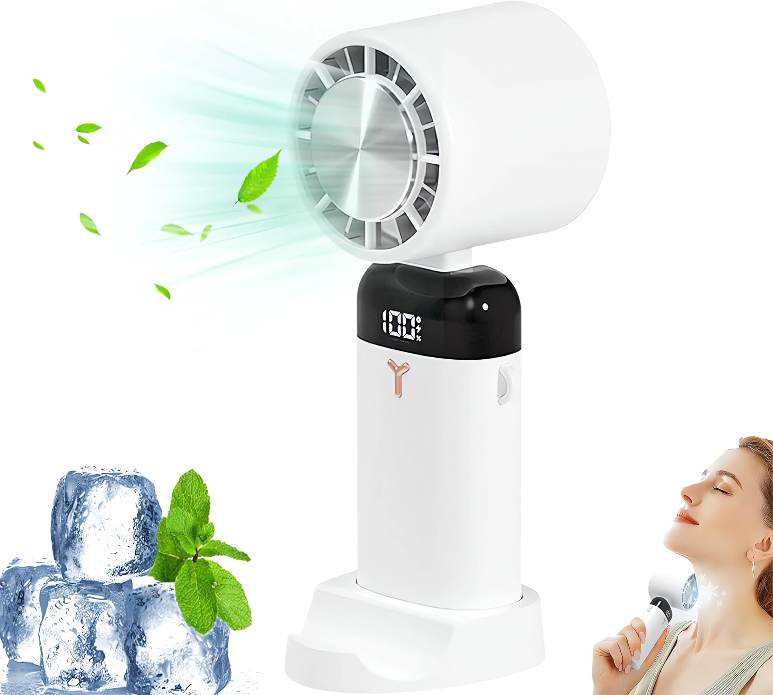 LUCKYUNPortable Fan with 3 Adjustable Speeds and Desktop Base, Cooling Personal Table Fan with Digital Display, Desk Fan for Travel/Outdoor/Home/Office White