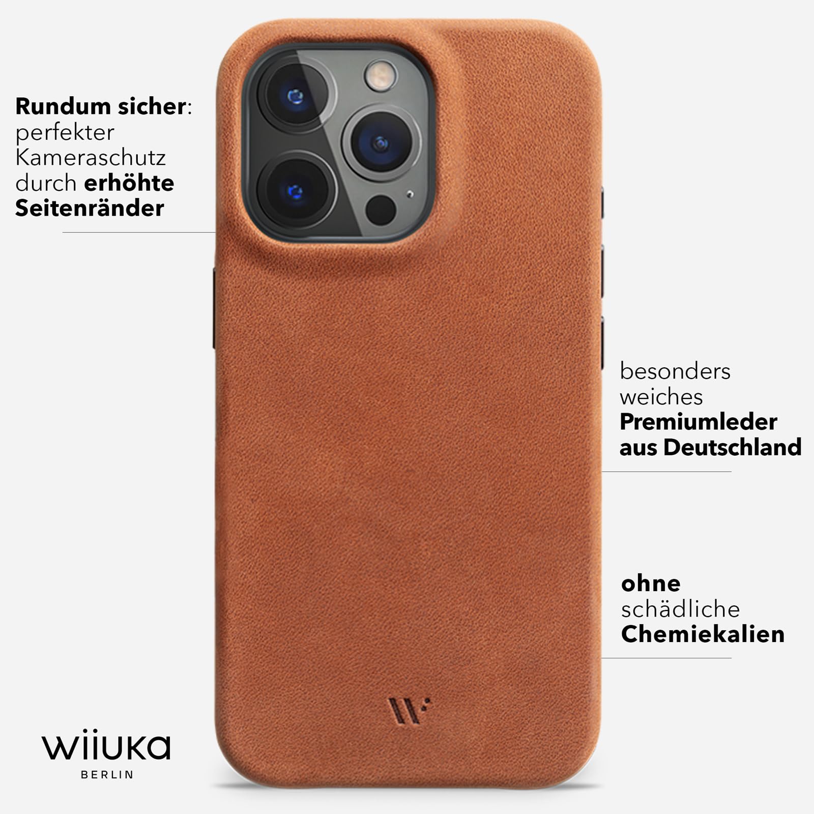 WIIUKA Funda para iPhone 15 Pro, Piel de Alemania Extrafina, Premium para Teléfono Móvil, Qi, Vintage, Marrón Coñac