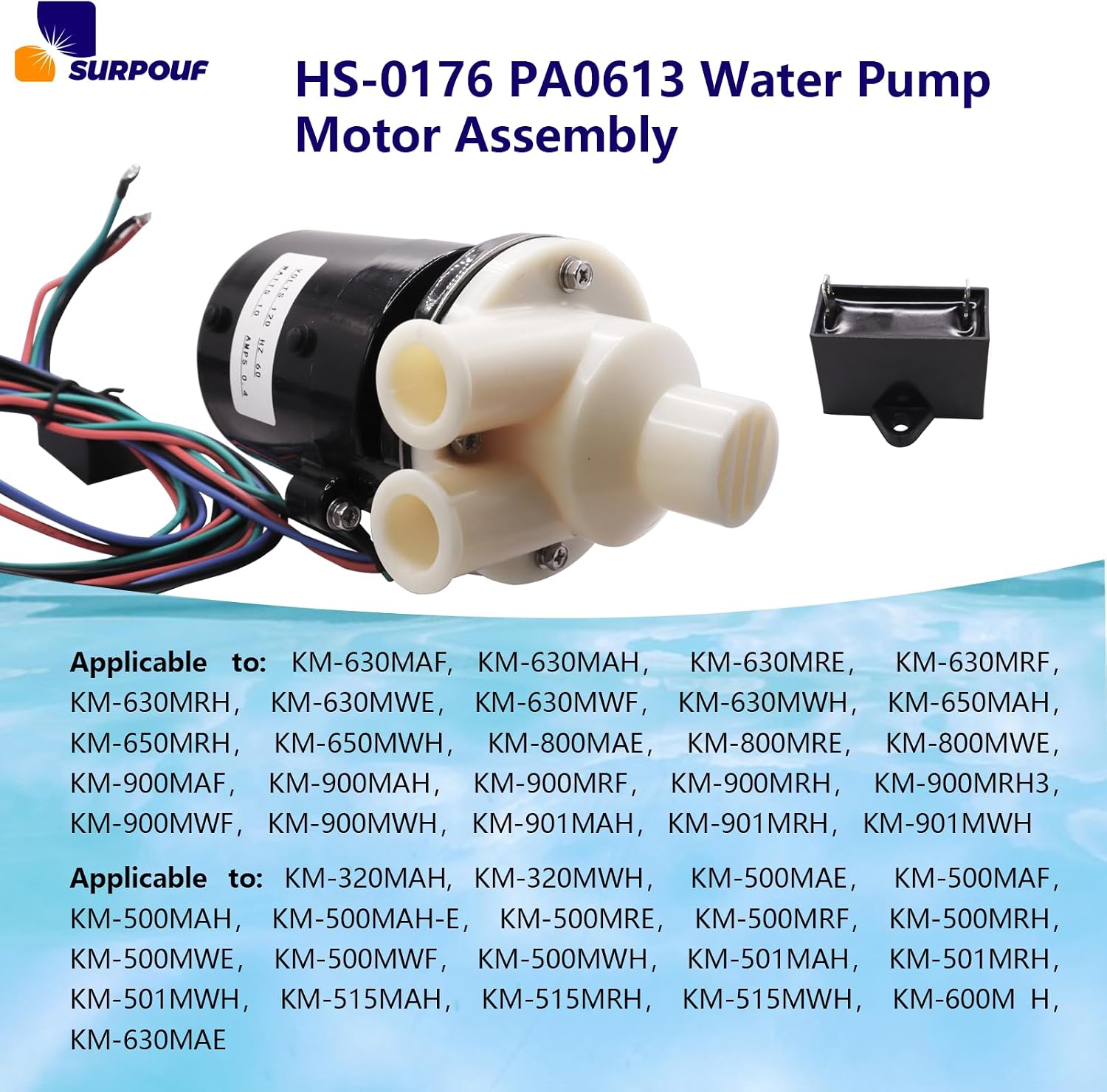 HS-0176 PA0613, S-0613, 321444A01, 321444A02, 3A2638A03, Compatible with Hoshizaki Ice Machine Water Pump Motor