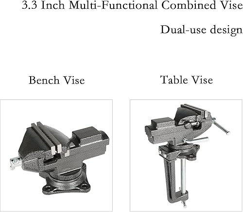 Miniatura 3 de findmall Tornillo combinado multifuncional de 3.3 pulgadas para banco o mesa de doble propósito, mandíbula multifuncional, rotación universal,