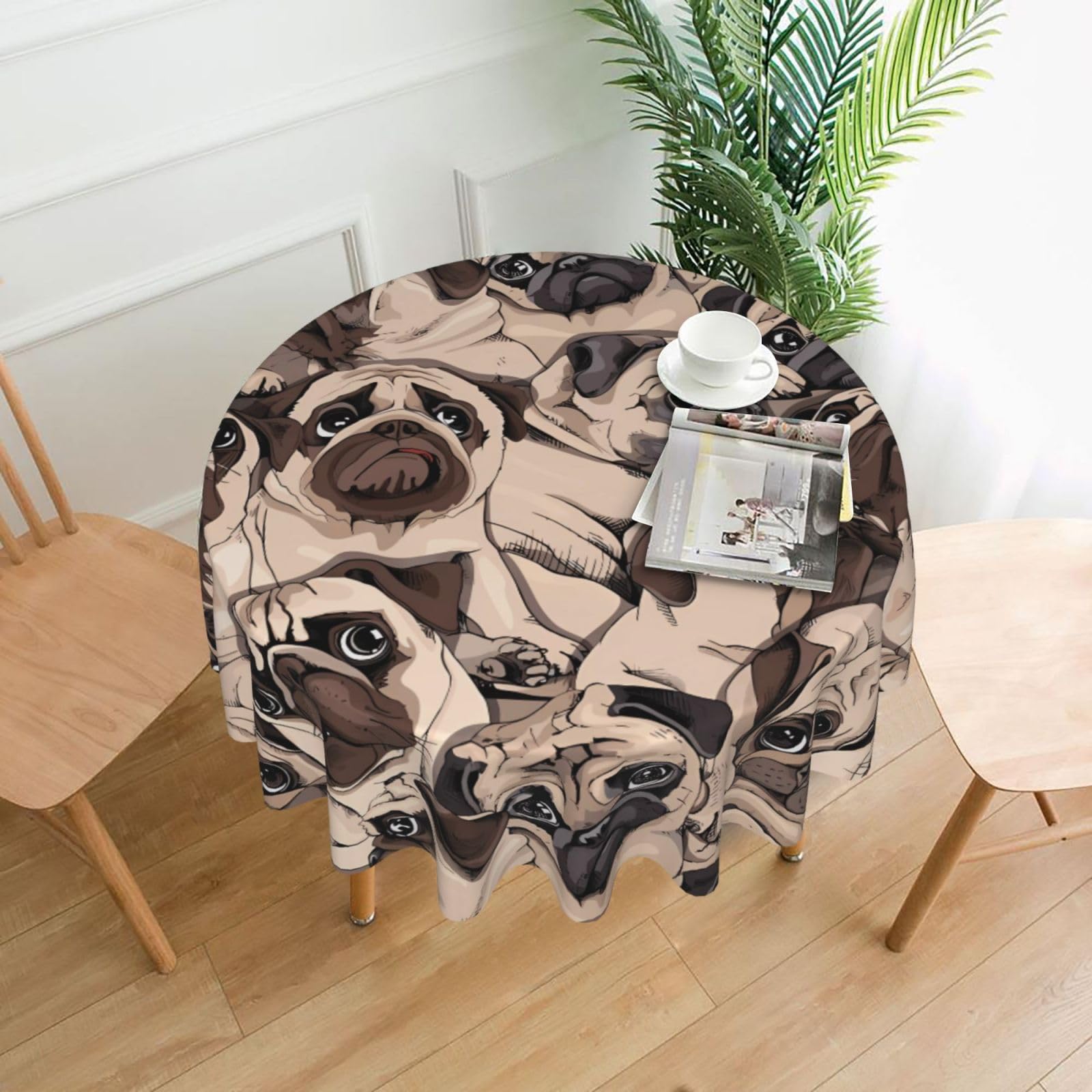 WHJSHOP dog Prints Round Table Throw 60 Inch – Waterproof Table Cover for Dining, Coffee Tables, Parties & More - Soft, Wrinkle-Resistant Table Layer