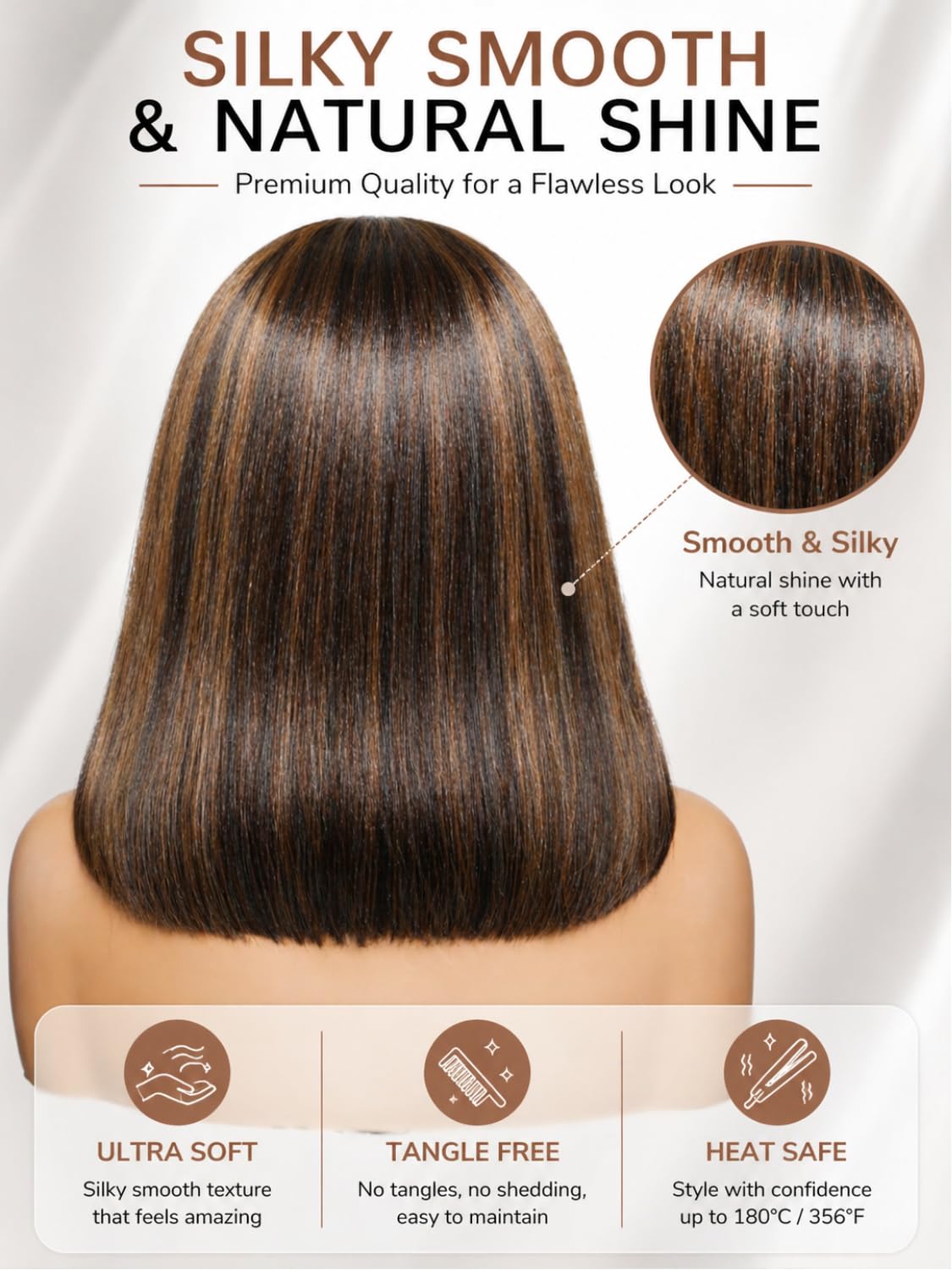 UNICE 7x5 Bye Bye Slip Bob Wig Human Hair, Glueless Pre Plucked Pre Cut Lace Front Wig, Yaki Straight Black with Caramel Highlights, Side Part 150% Density Drawstring Wig for Women Beginners 10inch