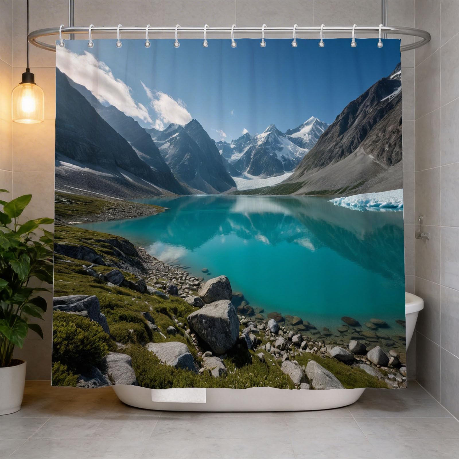 Hongduo 3D Mountain Shower Curtain for Stalls Bathtubs Natural Scene Bathroom Decor Shower Curtain Set Polyester Fabric Waterproof 120x180cm/48X71 Inch with Hooks