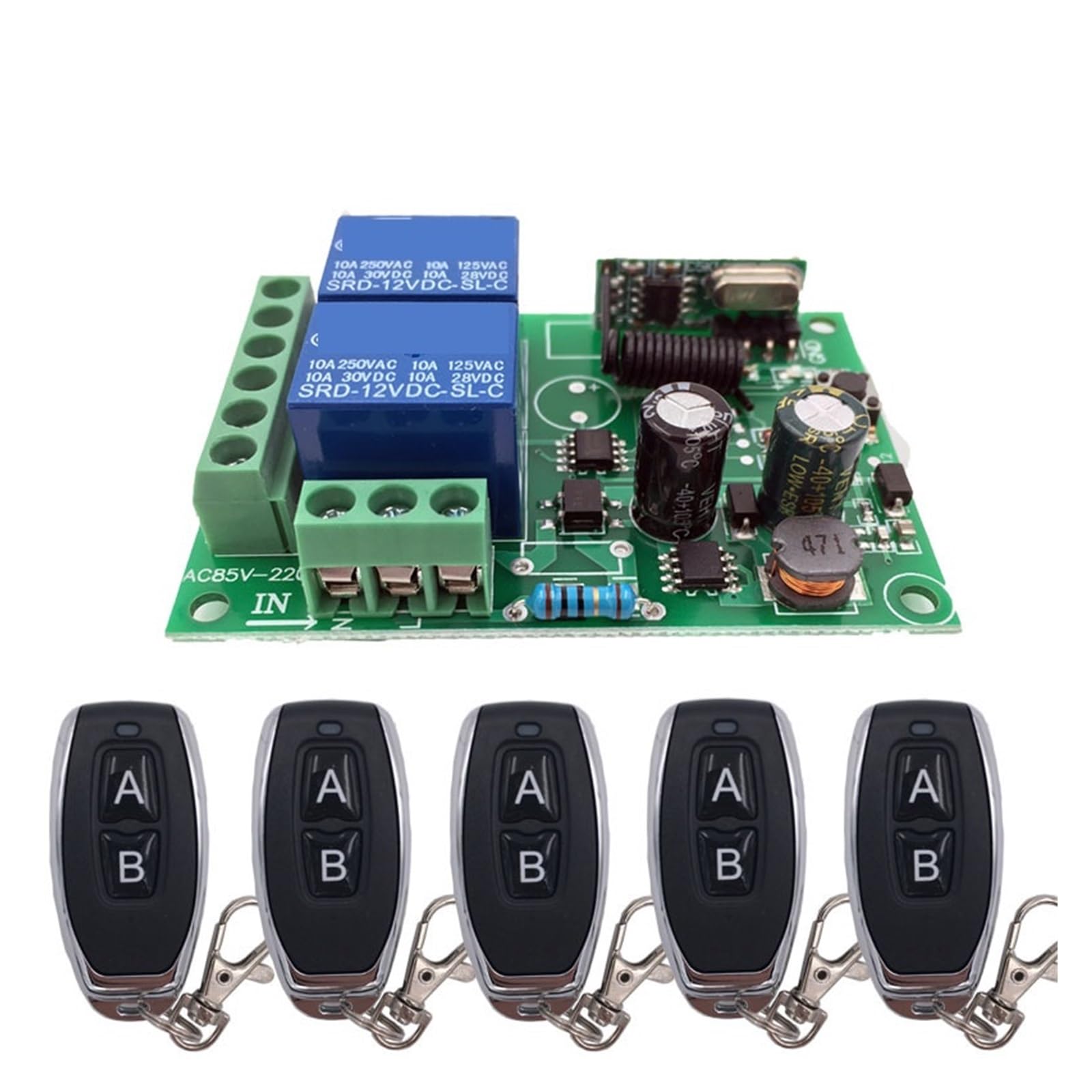 Récepteur et émetteur de relais télécommande sans fil universel 433MHz for le contrôle porte Garage Résidentiel, Commercial(1RC 5B)