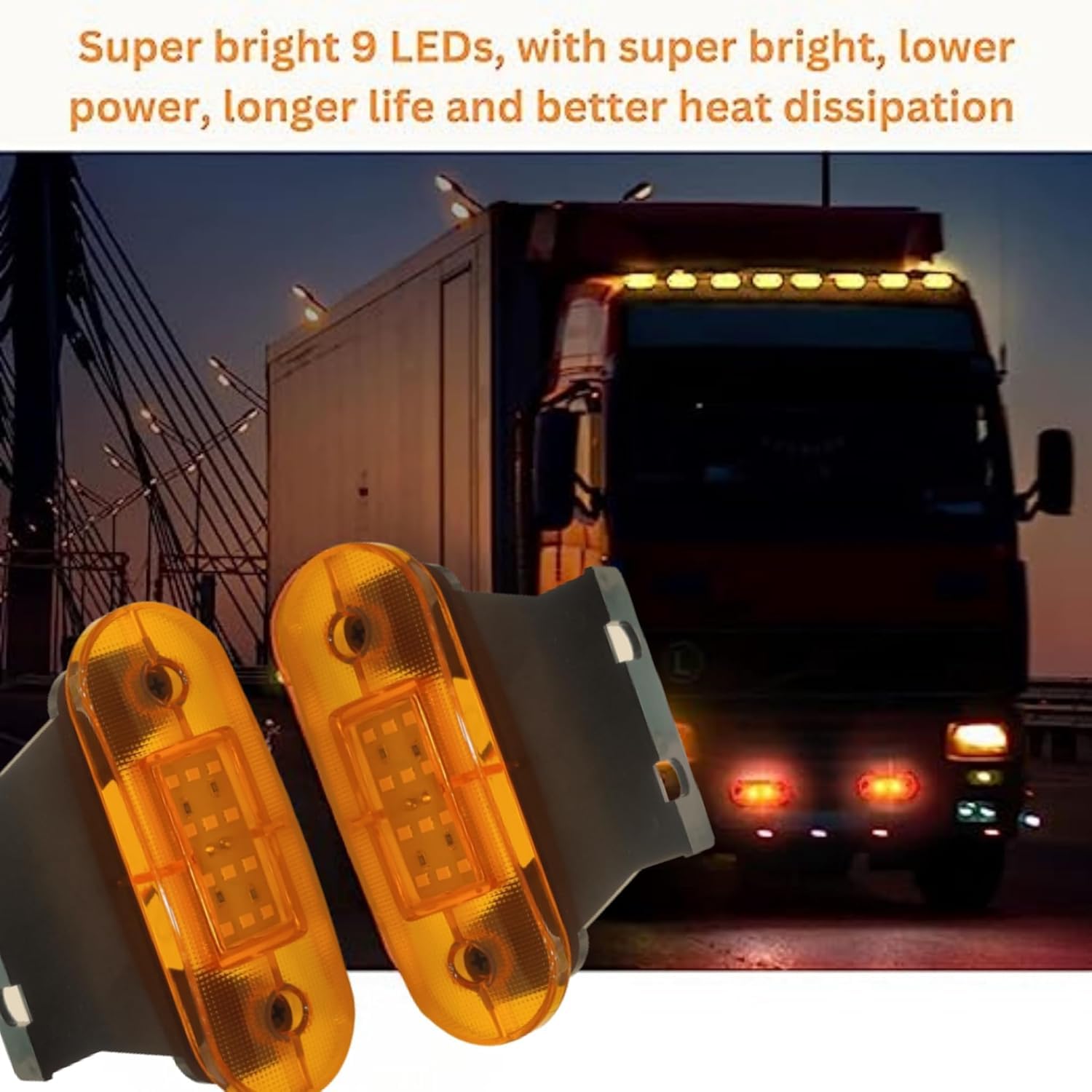 APSMOTIV 8Pcs Amber Indicator Rear Side Truck Trailer Rv Cab Boat Bus Lorry Led Marker Clearance Light 12V Running Board Lights For Trucks Waterproof Flat Fit Base WITH STAND Roadrunner Truck Camper
