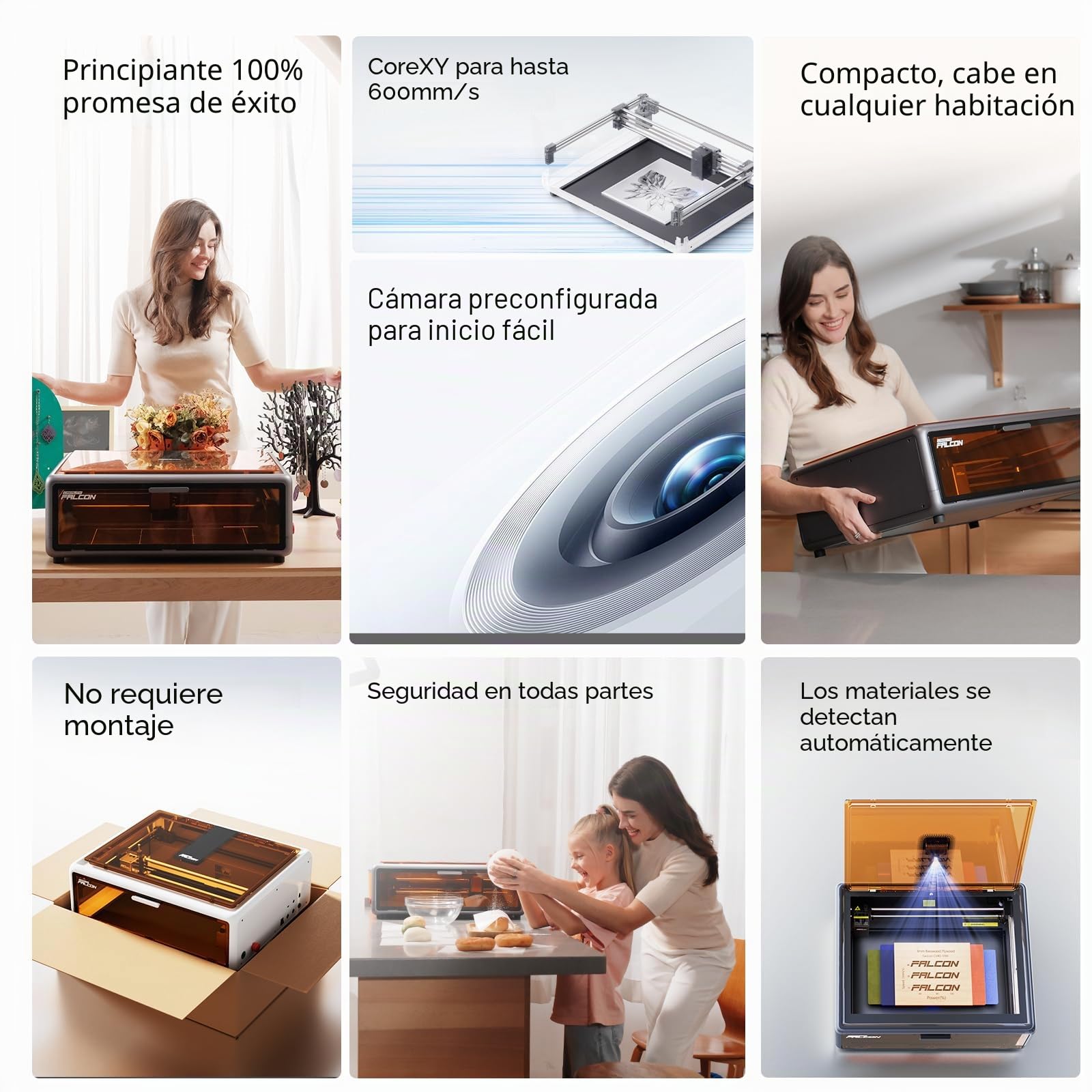 Creality Falcon A1 Grabador Láser 10W, Potencia de 80W, Totalmente Cerrado, 600 mm/s, Posicionamiento Automático con Cámara HD, Ideal para Madera y Metal - Carcasa Blanca