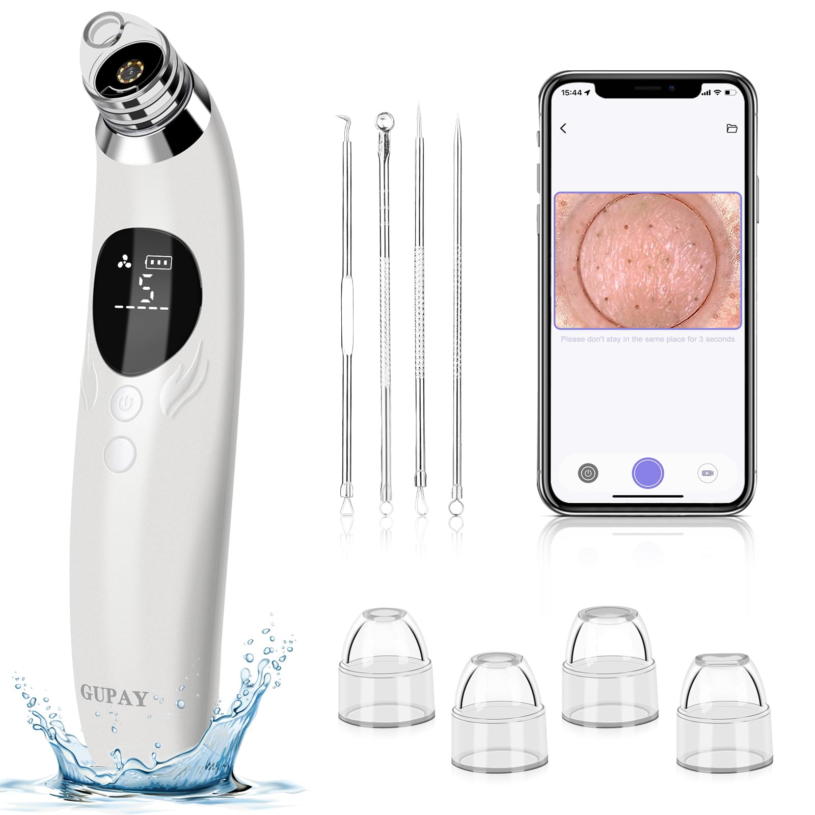 GUPAY Blackhead Remover Vacuum, Pore Vacuum with 1080p HD Camera Visible Facial Pore Cleanser with 4 Suction Heads