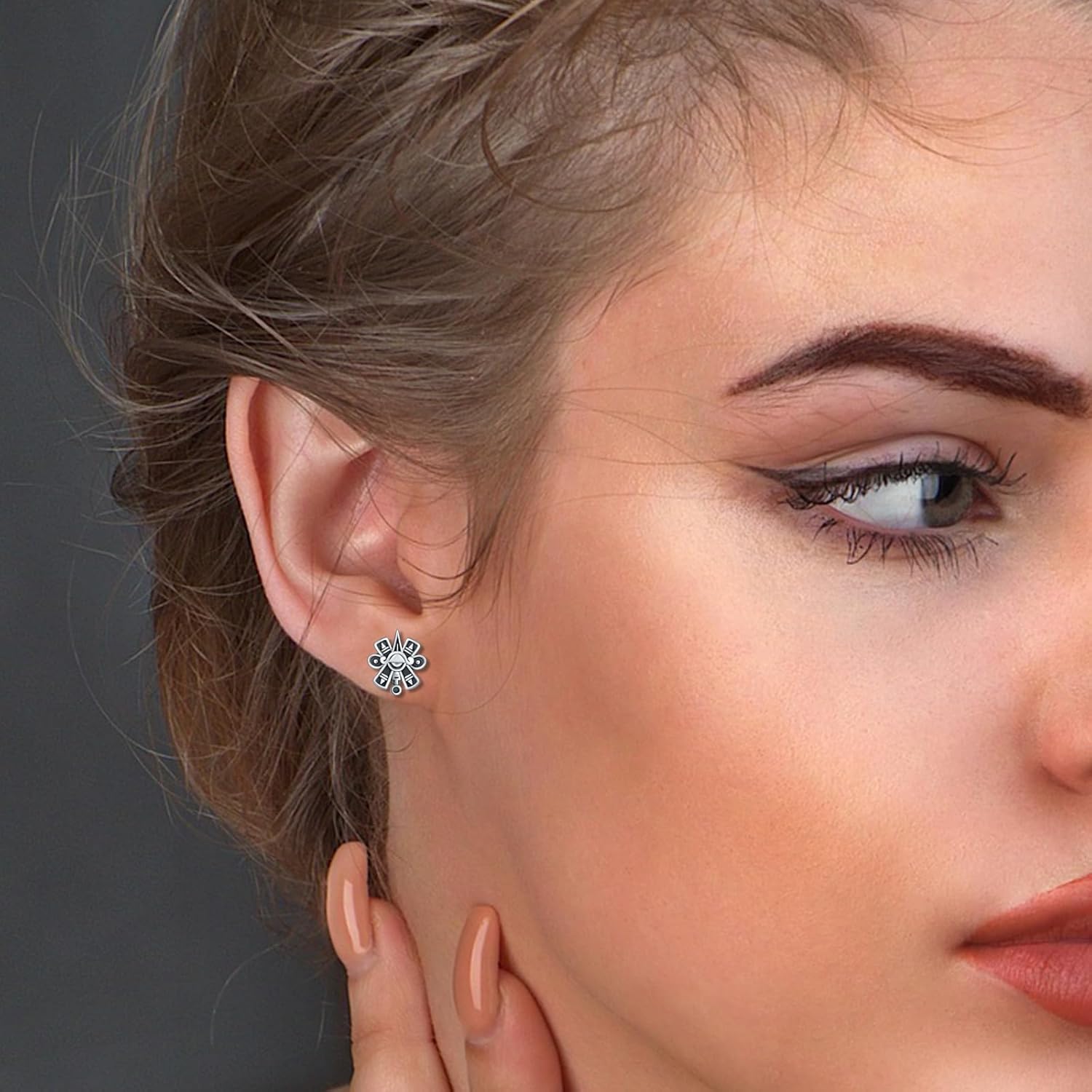 925 Sterling Silver Aztec Calendar Sign Stud Earrings for Daughter Vintage Aztec Sun Ear Studs Aztec Jewelry Gift for Women