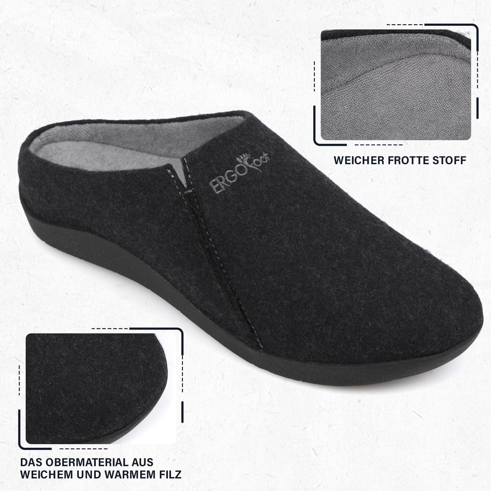 ERGOfoot Chaussons orthopédiques en feutre pour homme et femme