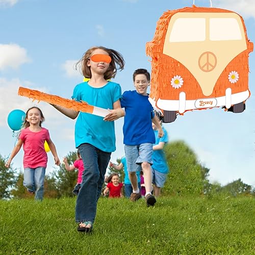 Miniatura 5 de Piñata de Van Hippie Piñata Groovy con los ojos vendados y murciélago para niños, decoración de juegos de fiesta de cumpleaños con temática hippie