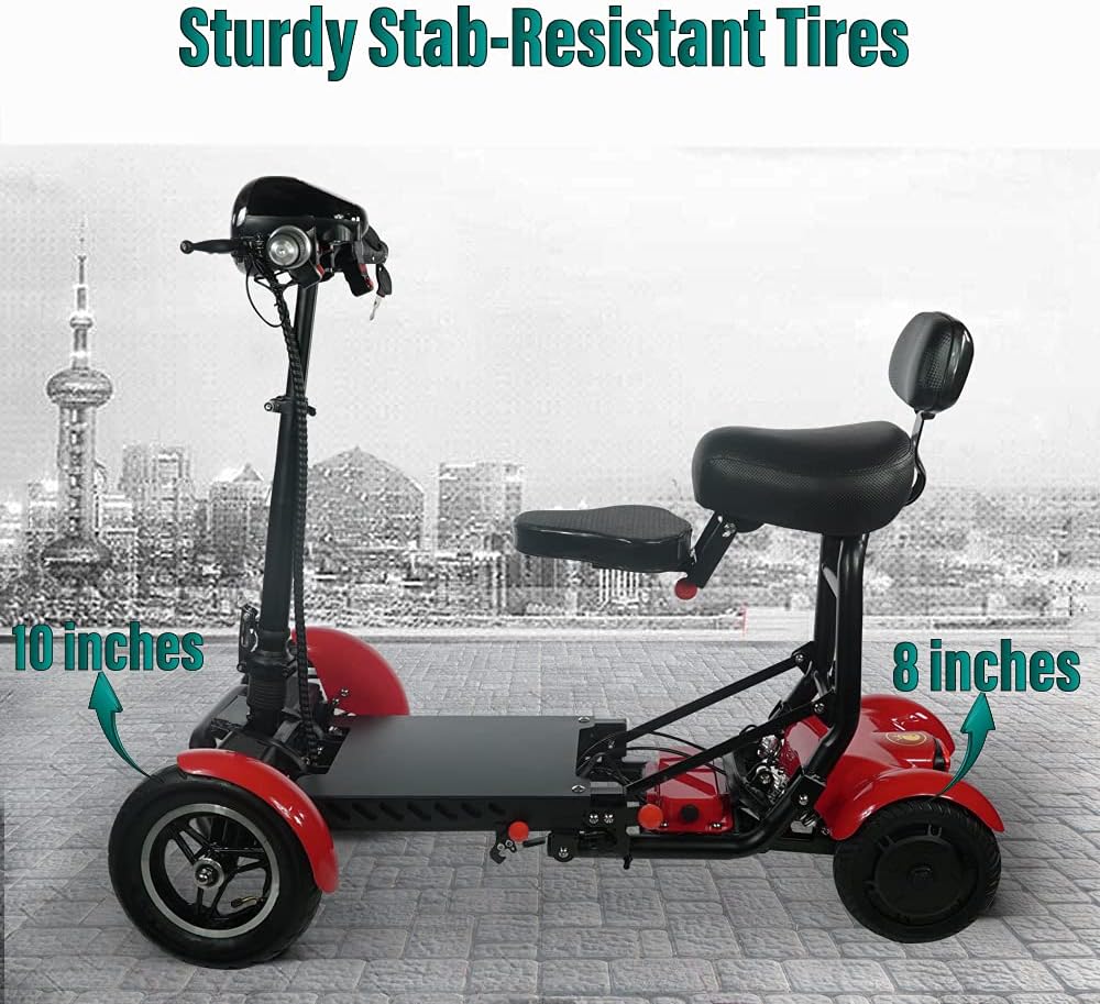 Powered Mobility Scooters for Adults, Folding Electric Scooter with Seat, Long Range Foldable Mobility Scooter for Seniors, 4 Wheel Power Motorized Travel Scooter (Red, Up to 25+ Miles Range) : Health & Household