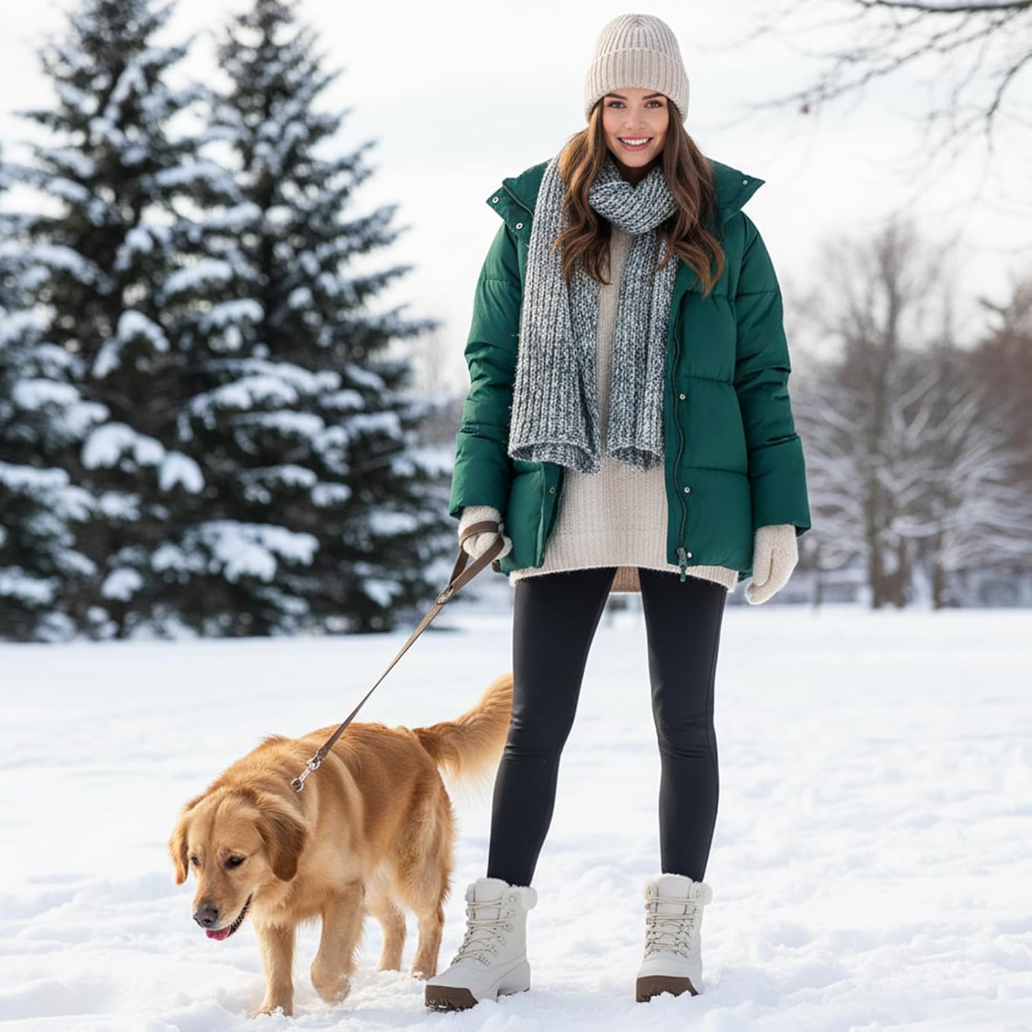 Waterproof Winter Snow Boots for Women丨Insulated-Warm Fur-Lined Booties丨Non-Slip Cushion Outdoor Walking Boots丨Lightweight Comfortable Casual Suede Leather Short Boots