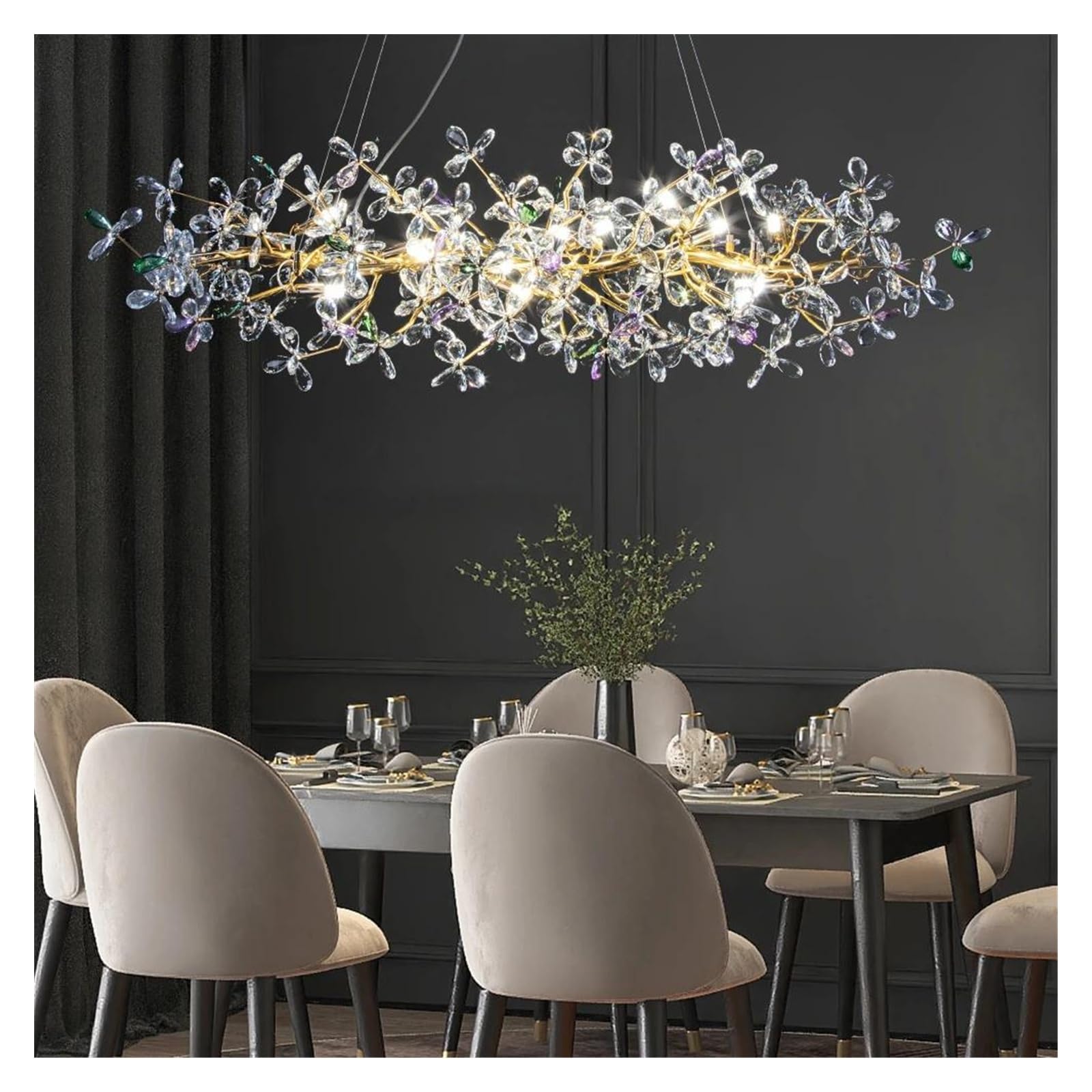 Generico Lampadari, Lampadario di cristallo da soffitto for sala pranzo, tavolo cucina, camera letto, lampadari lusso con fiori dorati, luci pendenti(3 Color,L160cm)