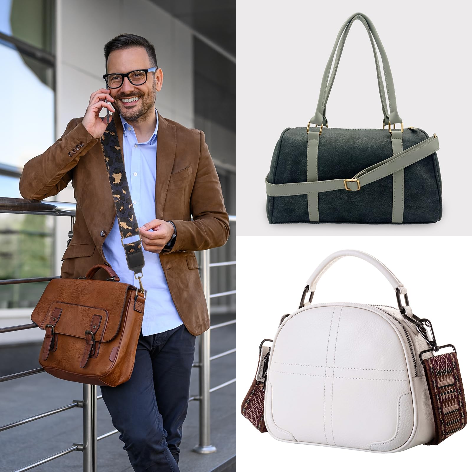 Sourcing Map Tracolla Larga Sostitutiva 2,5 Cm – Regolabile Da 75 A 145 Cm – In Finto Nylon, Marrone Chiaro Con Fibbie Argento – Per Borse A Tracolla, Tela, Sport, Foto - 5