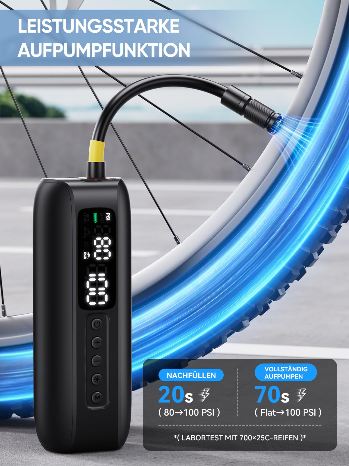 GPUTEK BG02 Luftpumpe Fahrrad 150PSI Elektrische Fahrradpumpe mit Rahmenmontage 5 Modi und 5200mAh Akku Elektrische Luftpumpe für Schrader Presta Dunlop Ventile Fahrradreifen