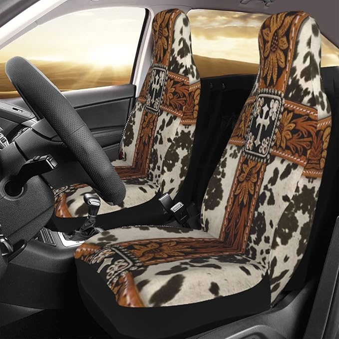 Custom Car Seat Covers,Old Cowhide Cowboy Silver Straps
