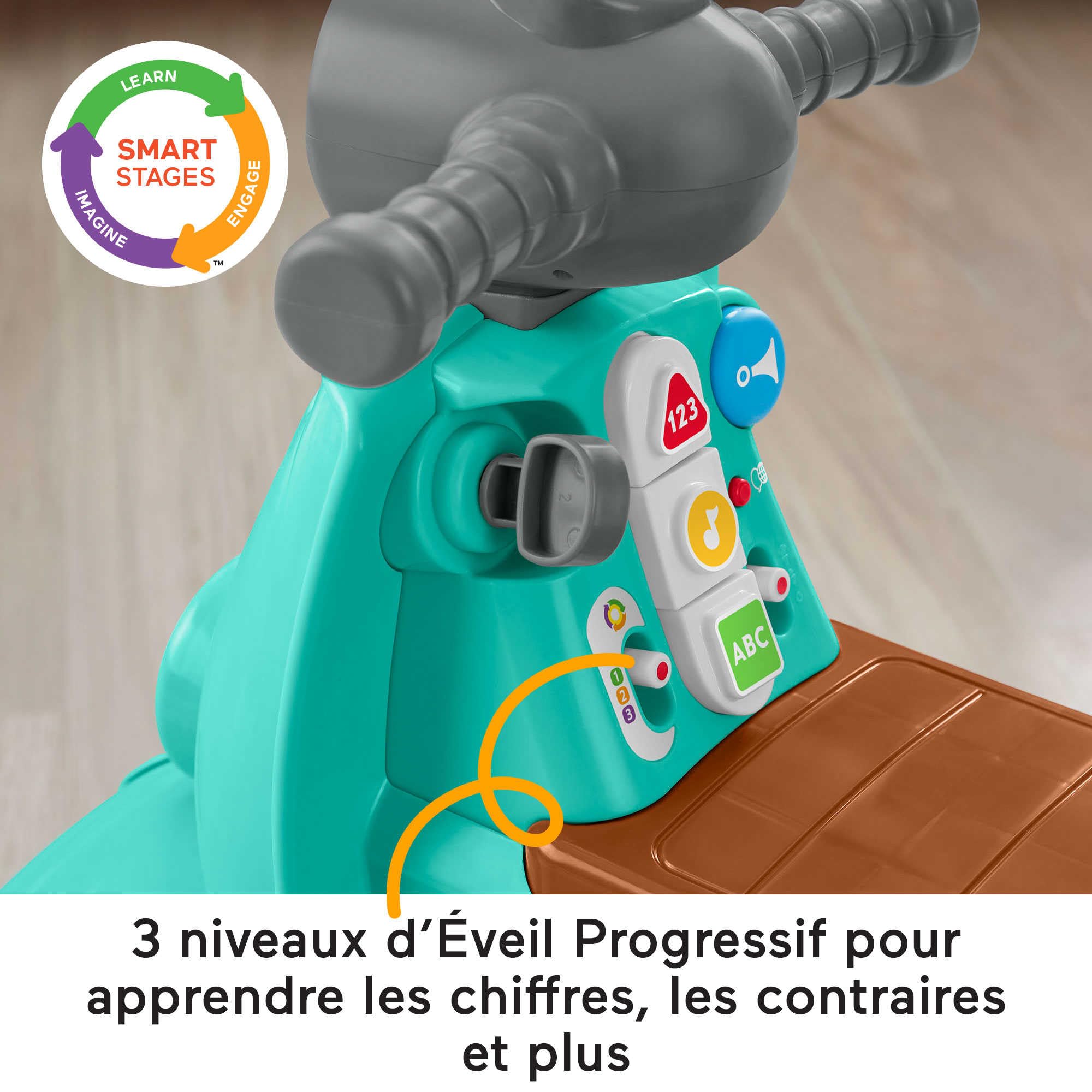 Fisher-Price Scooter Rire et Éveil, Multilingue | Anglais, Français, Espagnol, Allemand, Italien, Néerlandais, contenu Smart Stages, enfants dès 1 an, HMV76
