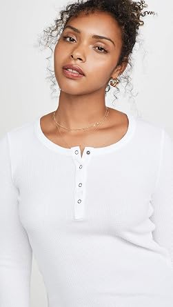 Splendid Women's Long Sleeve Thermal Henley Shirt | Cozy Pima Cotton Blend | White | Small