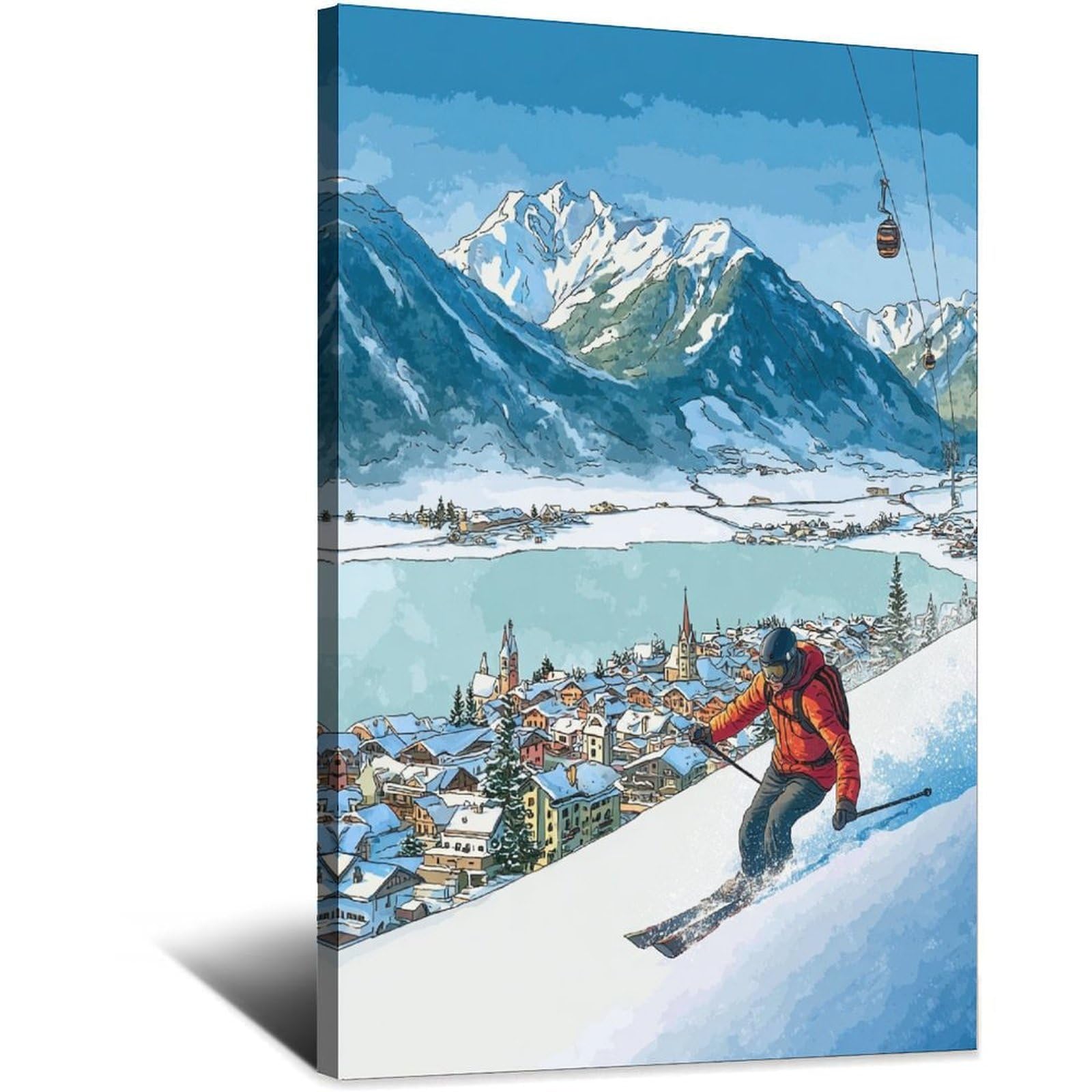 iPuzou Zell Am See Austria Ski Poster 24x36inch(60x90cm) Vintage Watercolor Canvas Art
