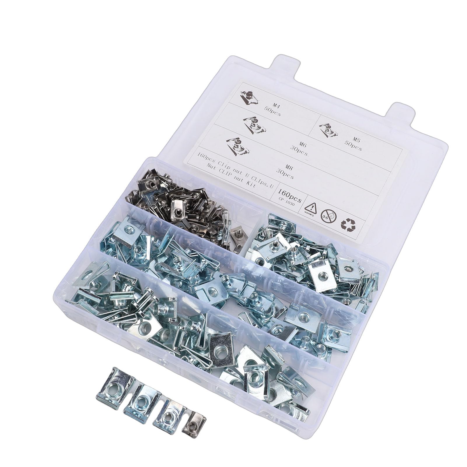 Sortiment an extrudierten U-Muttern, 160 Stück, Größe M4, M5, M6, M8, Stahl, U-Typ-Muttern-Clip für Armaturenbrett-Tür-Innenraum, langlebige, korrosionsbeständige