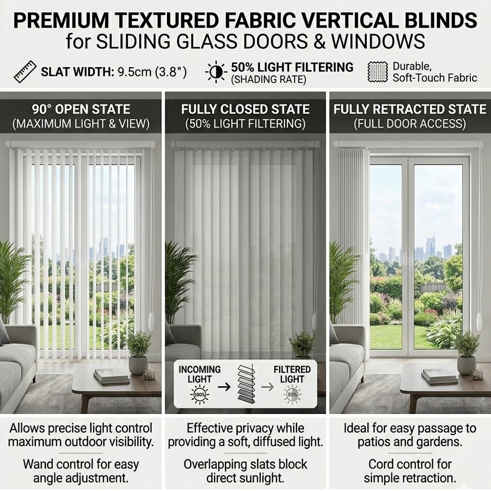 Tende A Strisce Verticali Personalizzabili In Tessuto, Tende Verticali A Bande Con Staffe, 60 80 120 150 180 200 260 300cm Veneziane Da Per Interno Oscuranti Per Cucina Finestra E Porta(W160cm*H220cm)