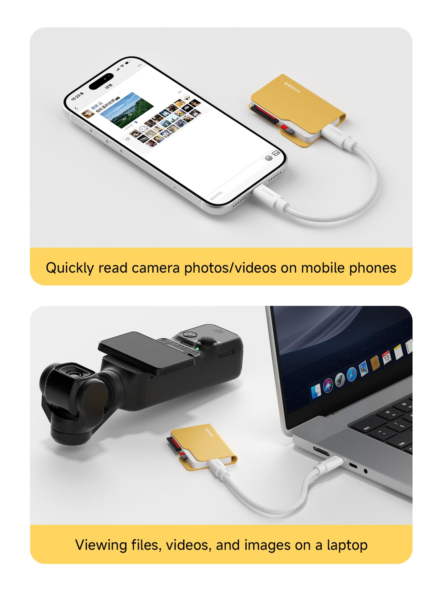 Hagibis Lettore di schede SD/Micro SD 4.0, stile cartella ad alta velocità USB-C a lettore di schede di memoria, adattatore Micro SD SDXC SDHC UHS-II cartella per iPhone 17 16 15 Pro Max, MacBook Pro