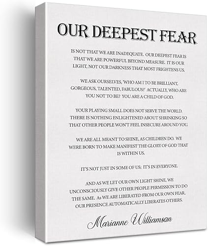 Lienzo con cita inspiradora, arte de pared motivacional con texto en inglés «Our Deepest Fear» de Marianne Williamson, con cita positiva, decoración