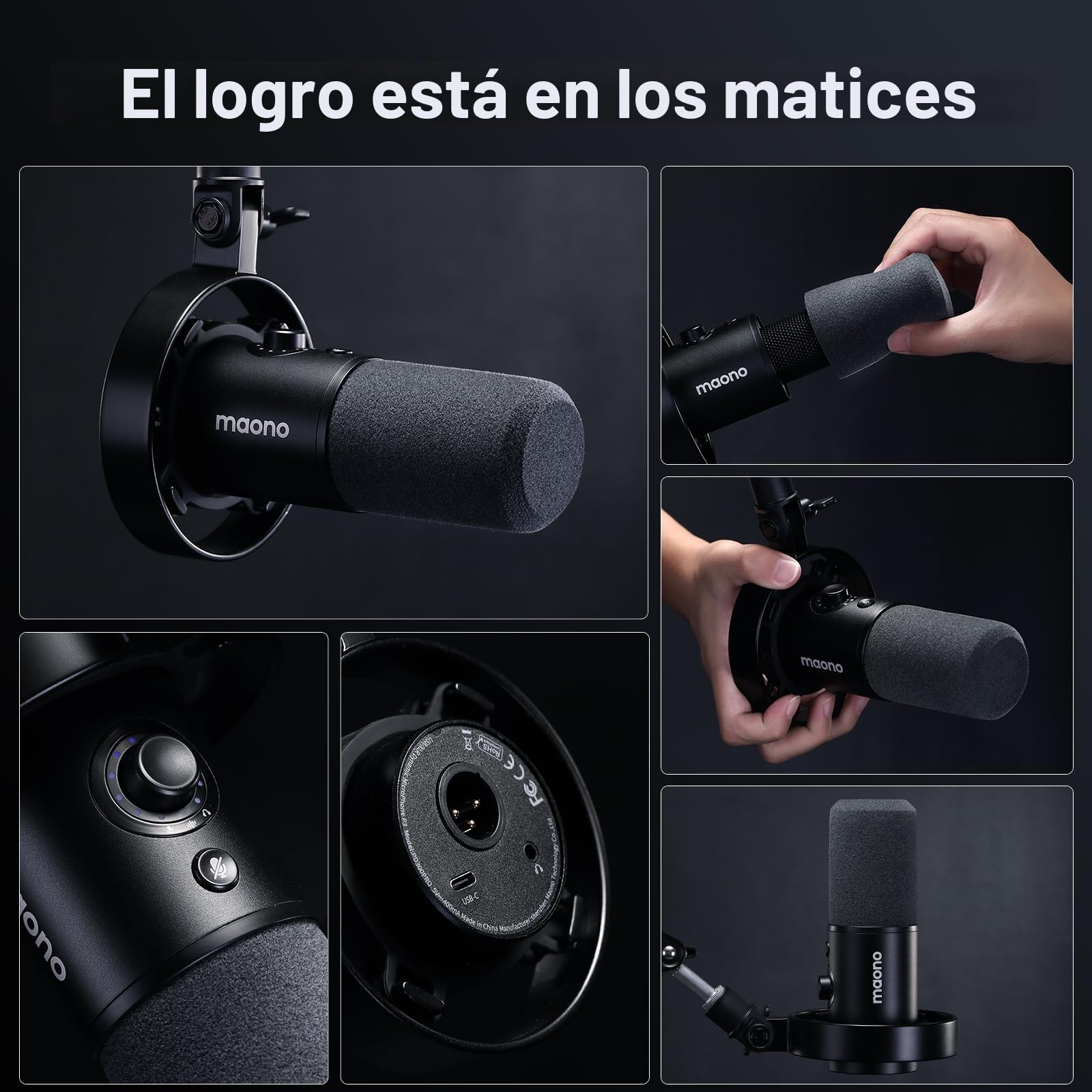 MAONO Micrófono PD300X para Podcast, Micro Profesional XLR/USB, Hi-FI 192 kHz/24 bits, reducción de Ruido, Software Link, para podcasting y grabaciones de Voz en Estudio